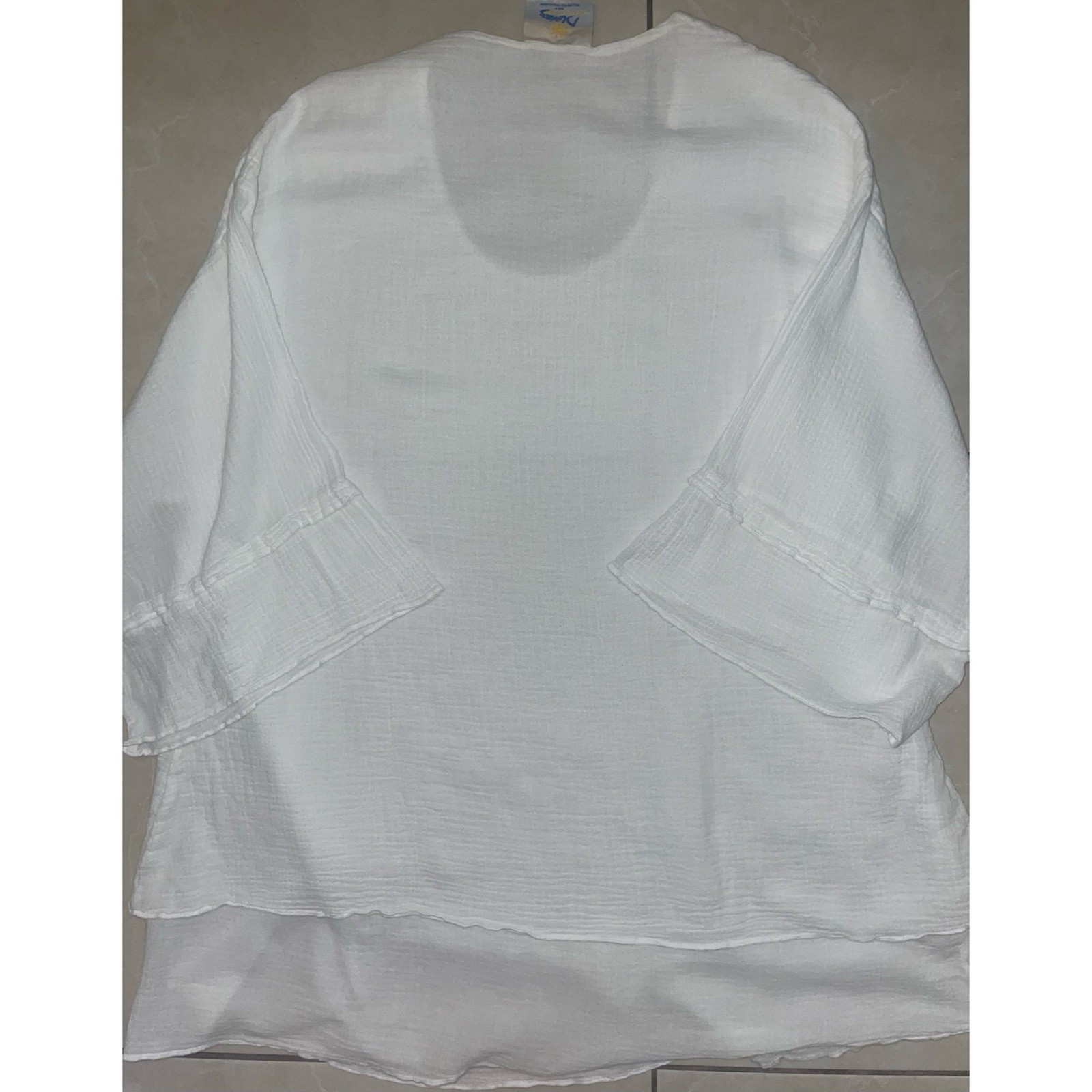 White 100% Cotton Sheer Tunic Cover-up Vintage 90s Dunes For Pool Or Beach