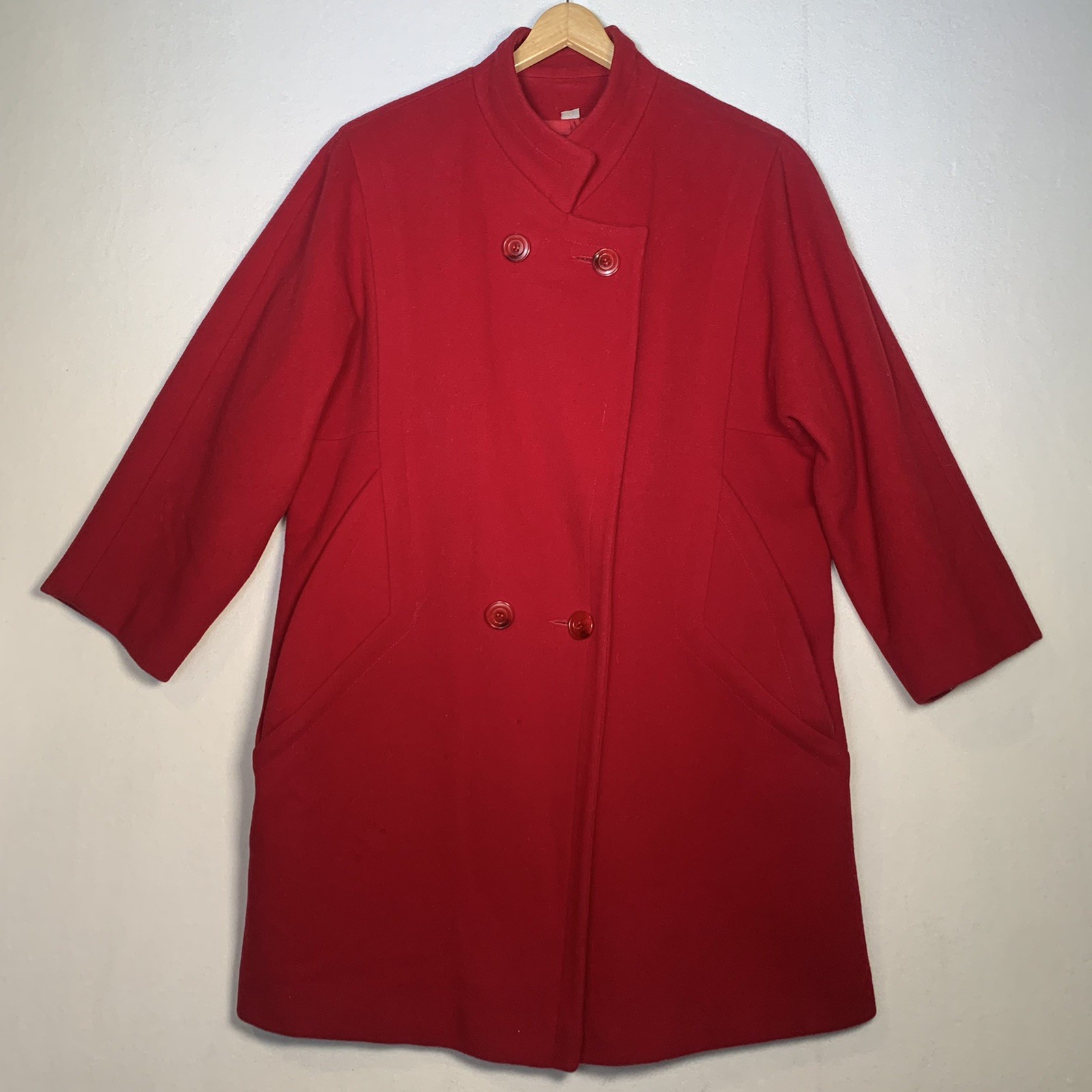 Vintage Worumbo Fabric by Forstmann 100% Wool Red Pea Coat Women’s Size 12 Flaws