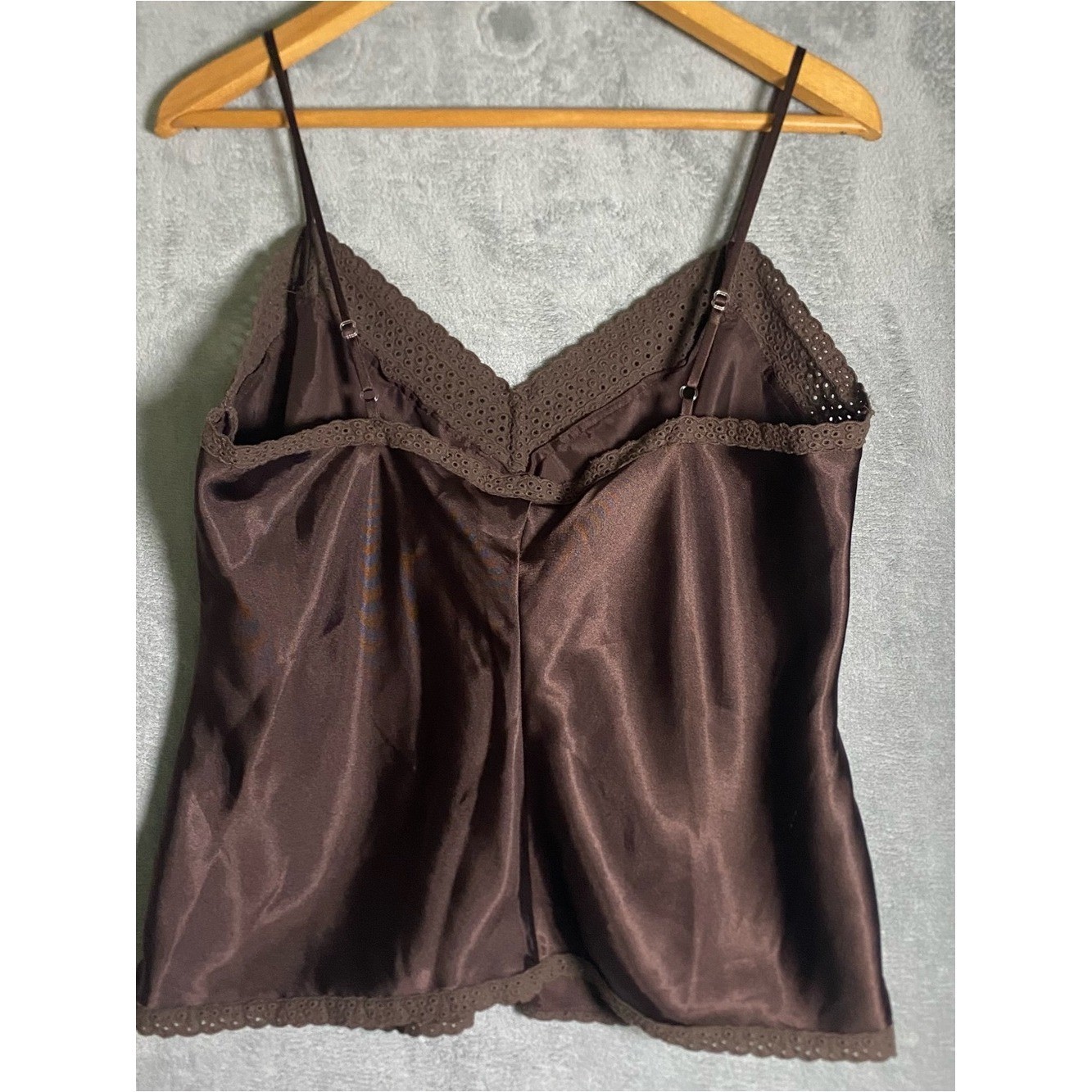 Axcess Brown Lace trim Satin Cami Top size 14 y2k going out top