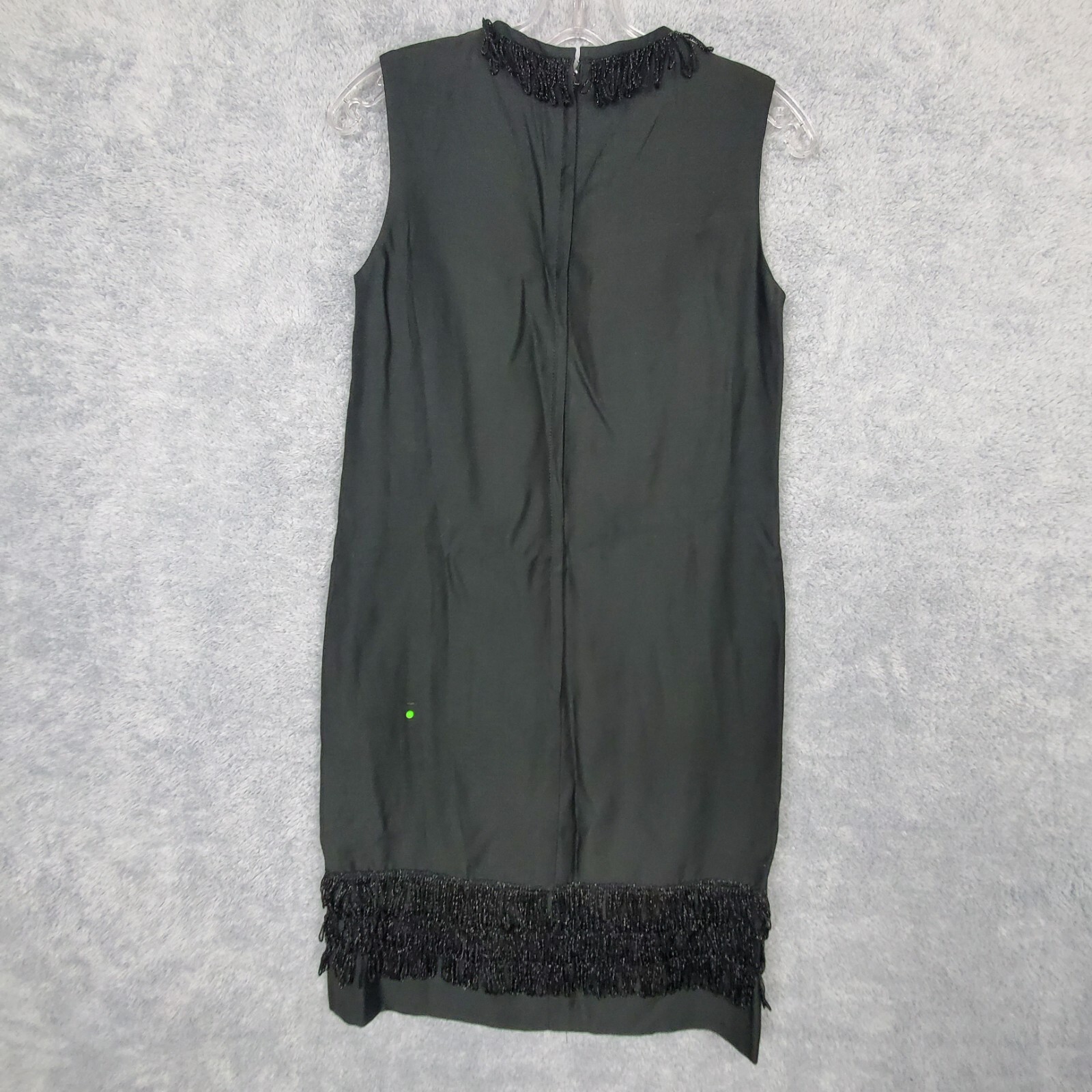 Vtg Saba California Womens Shift Dress Sz S Black Sleeveless Fringe Neck n Hem