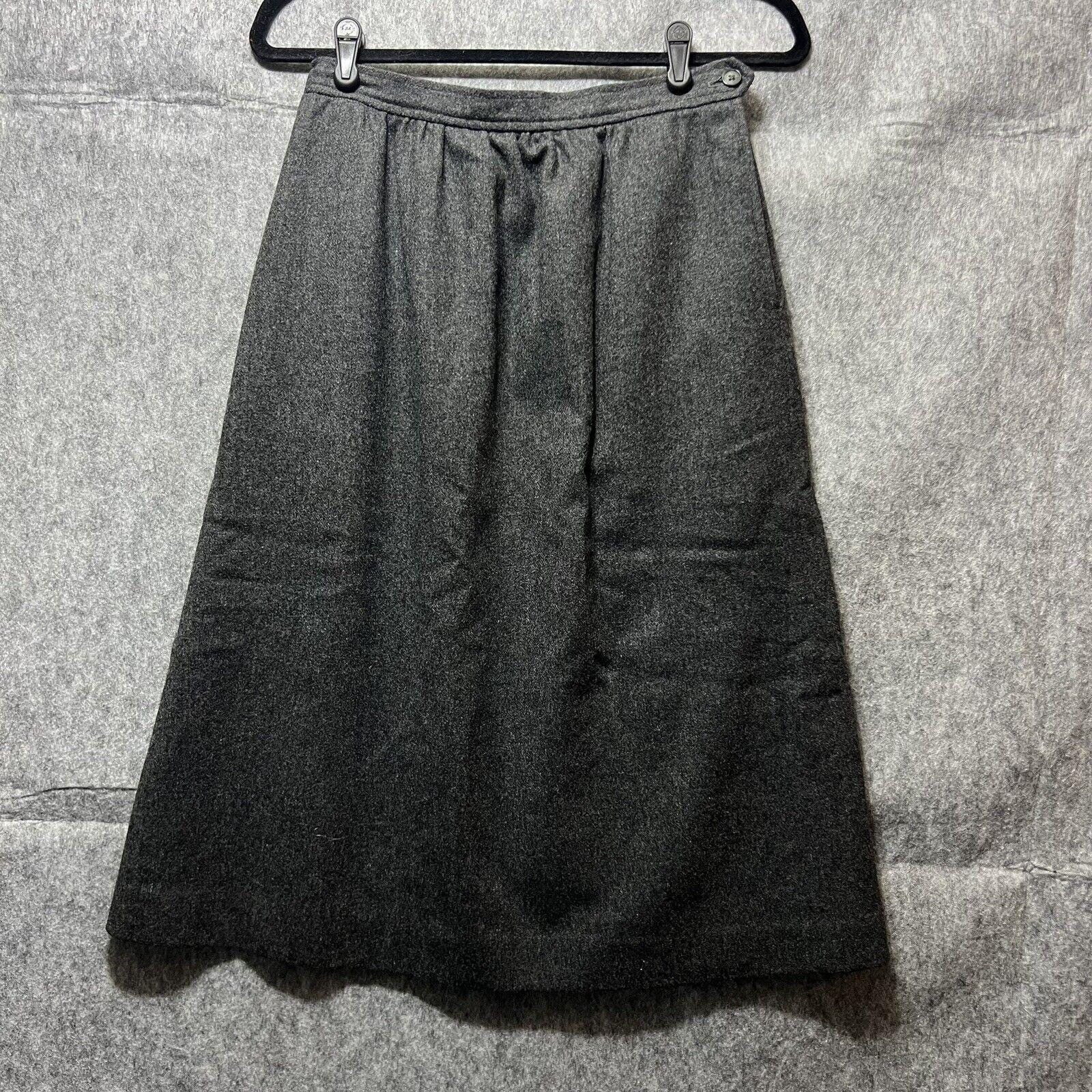 Vintage Evan Picone Gray 100% Wool A-Line Midi Skirt Charcoal Heather Small 27W