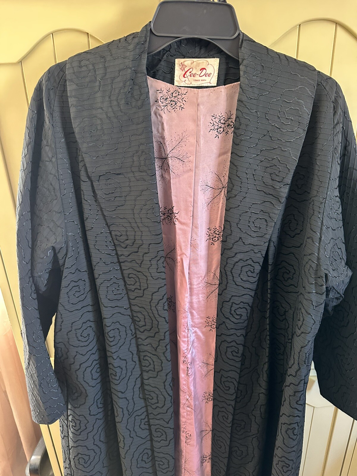 Vintage Cee Dee Swing Coat Jacket Women’s S /M Black Swirl Floral Brocade Formal