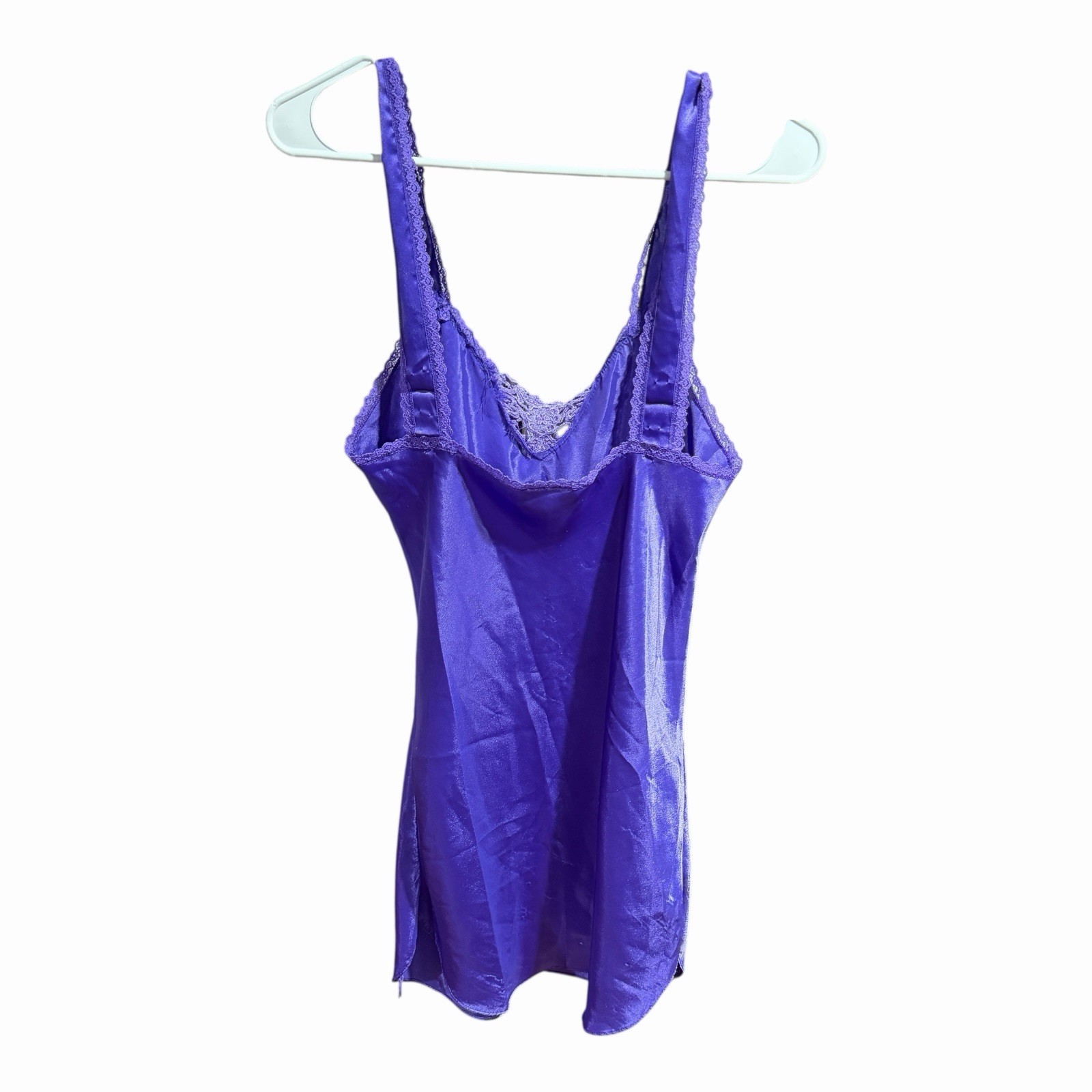 VTG Satin Slip Dress Purple Lace Trim 90s Chemise L Jewel Tone Festival Coquette