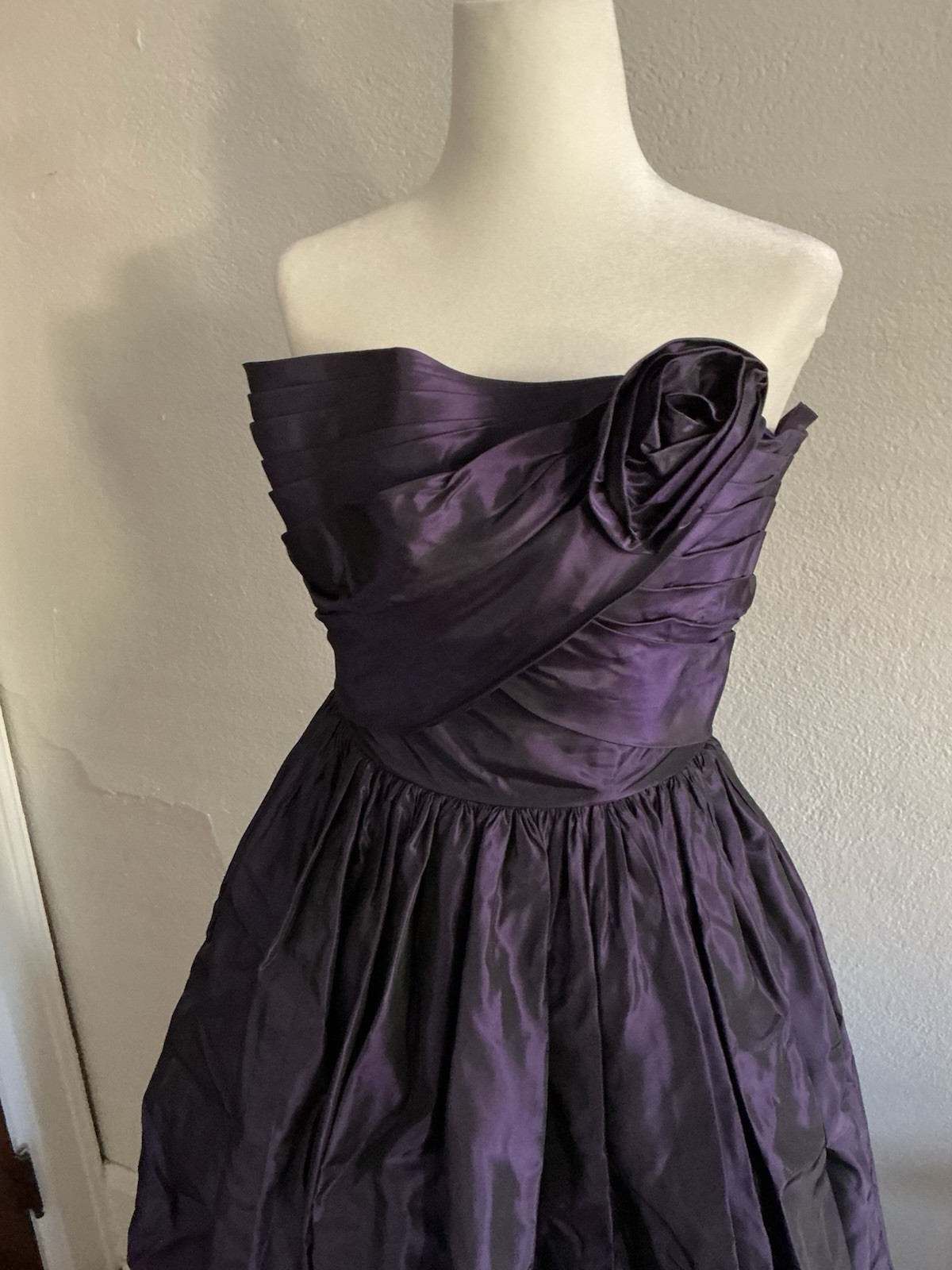 Vintage Alyce Designs Dress Strapless Prom Formal Purple Taffeta Rose 8 S XS