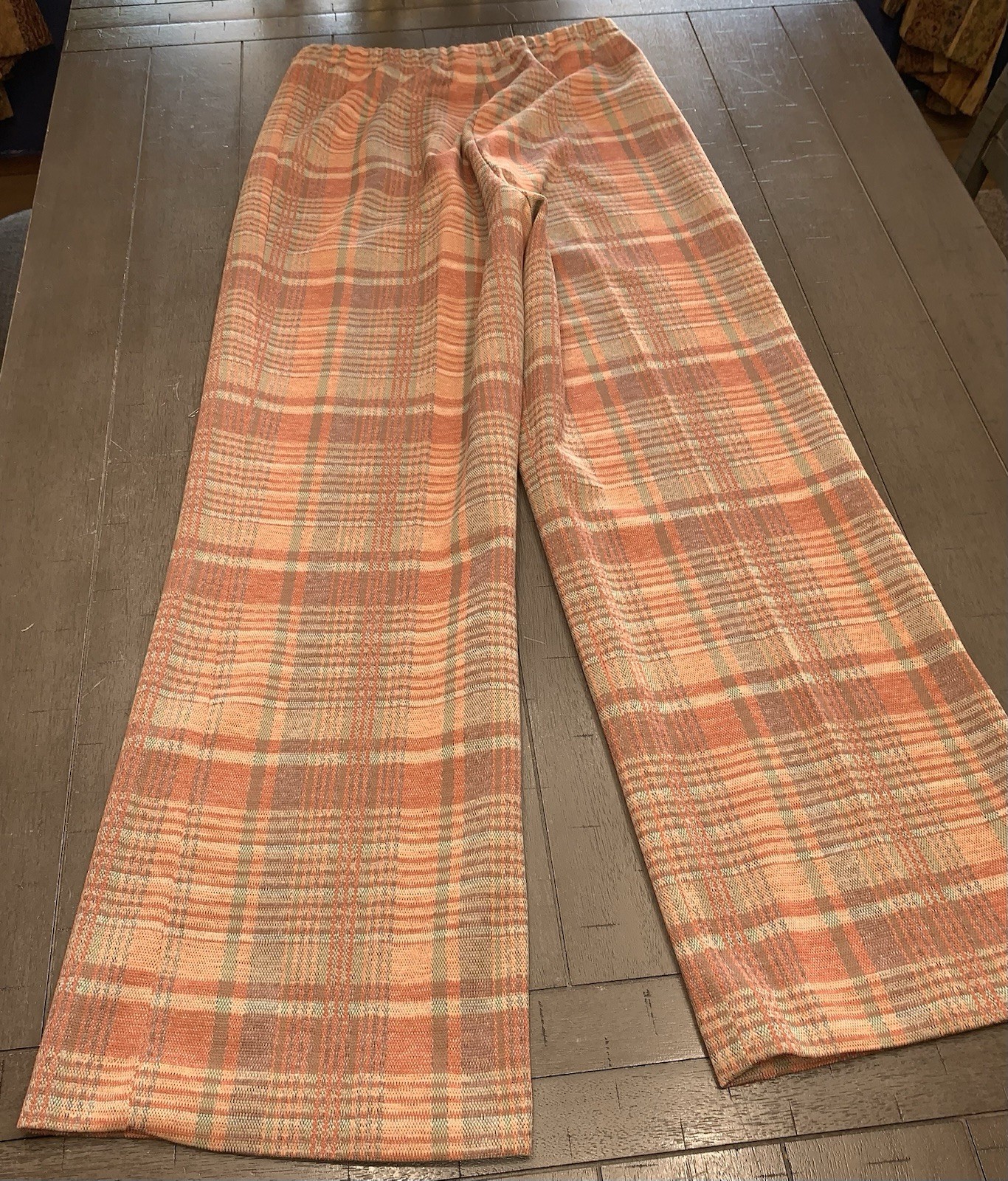 B7 VTG 25×30” SM GRAFF 60s PANTS RUST/TAN PLAID MCM FLARED MOD/GOGO DISCO PULLON