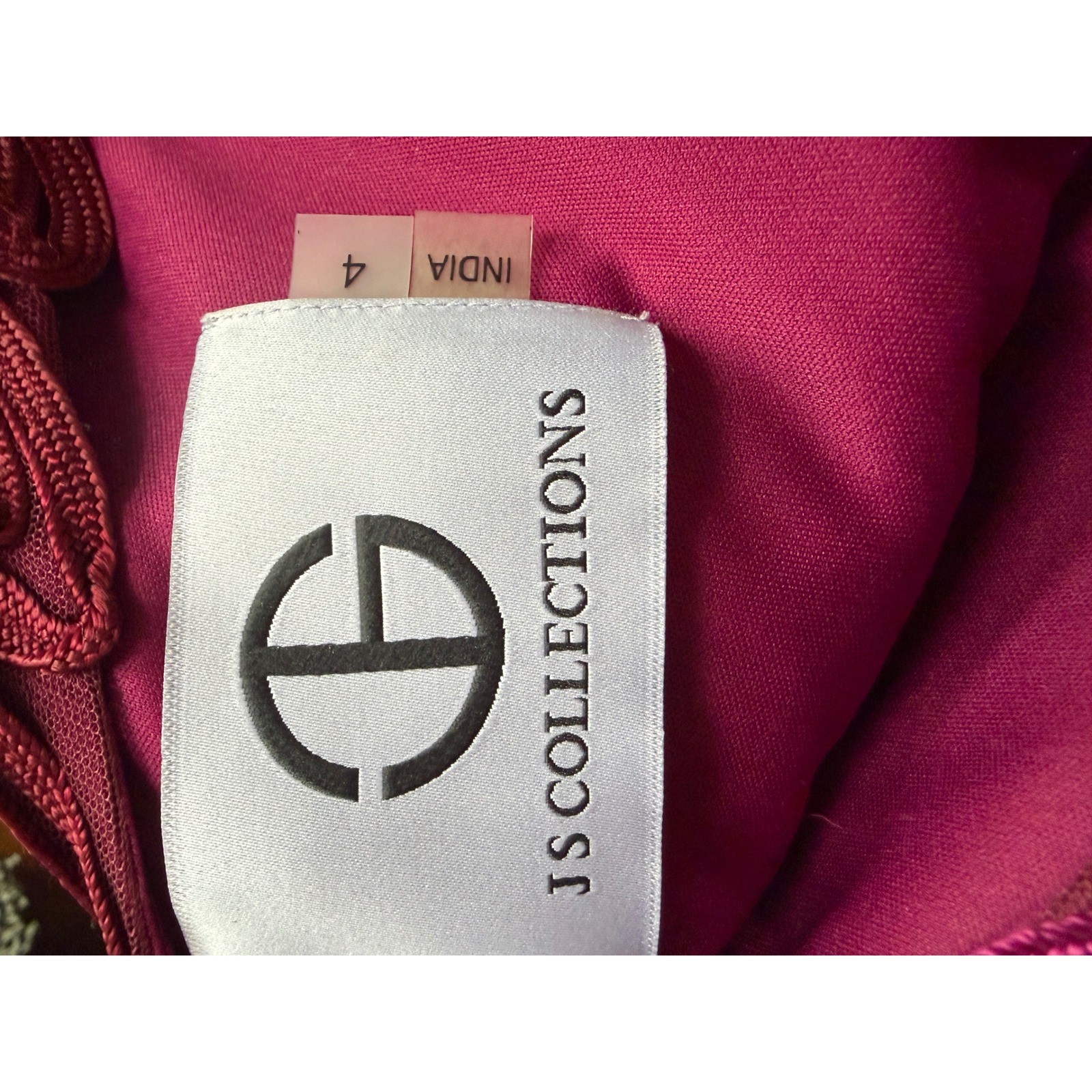 JS Collection Hot Pink Plum Soutache V-neck Midi Dress Leaf Embroidery size 4