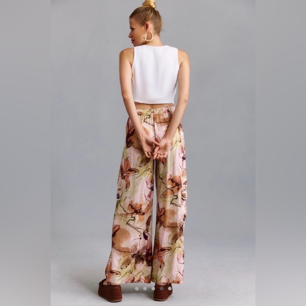 NWT By Anthropologie Palazzo Utility Cargo Pants Floral Size 10 Summer Vacay