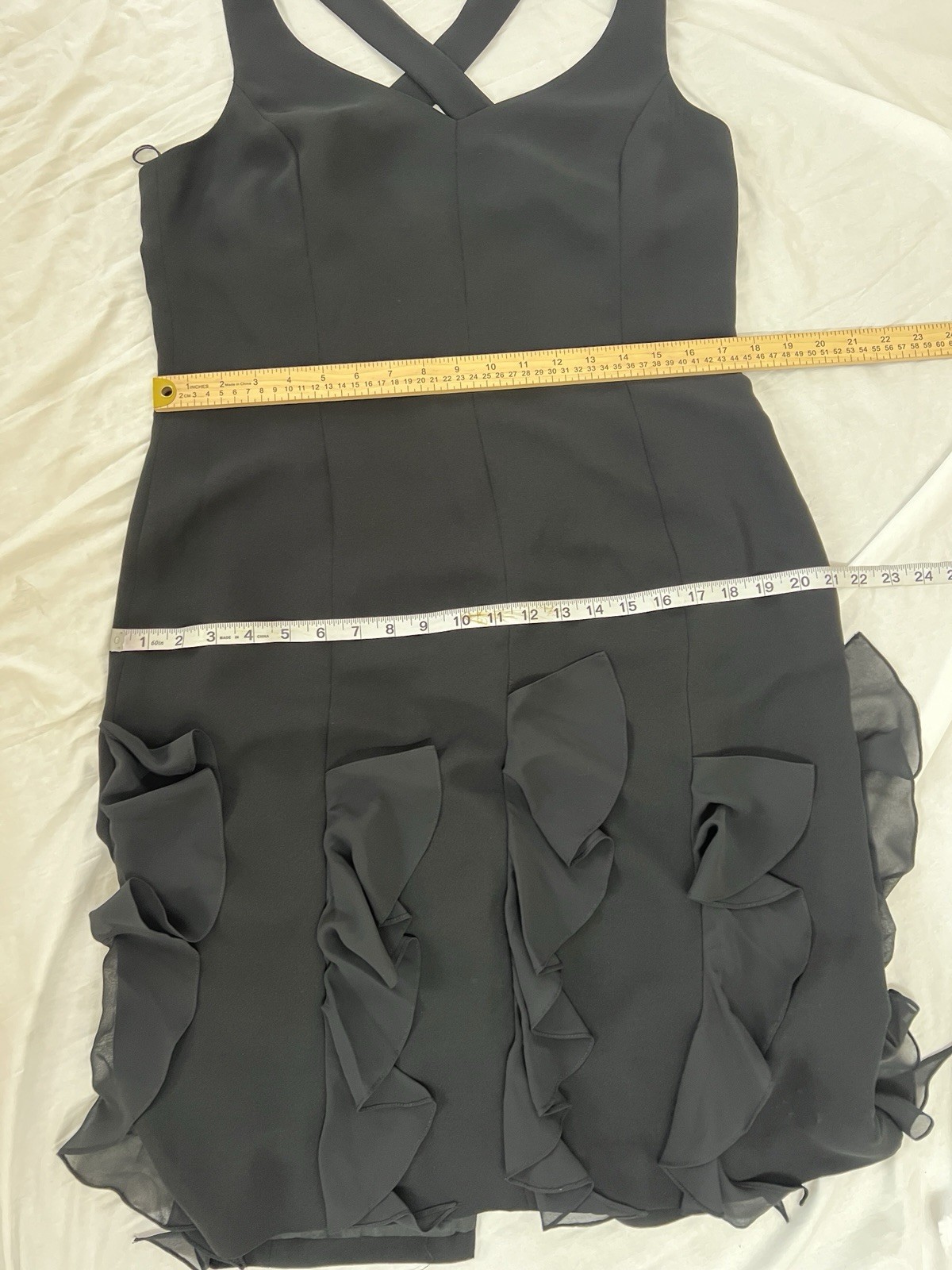 Donna Morgan Y2K 90’s Black Sleeveless Midi Dress with Tiered Ruffles Size 14