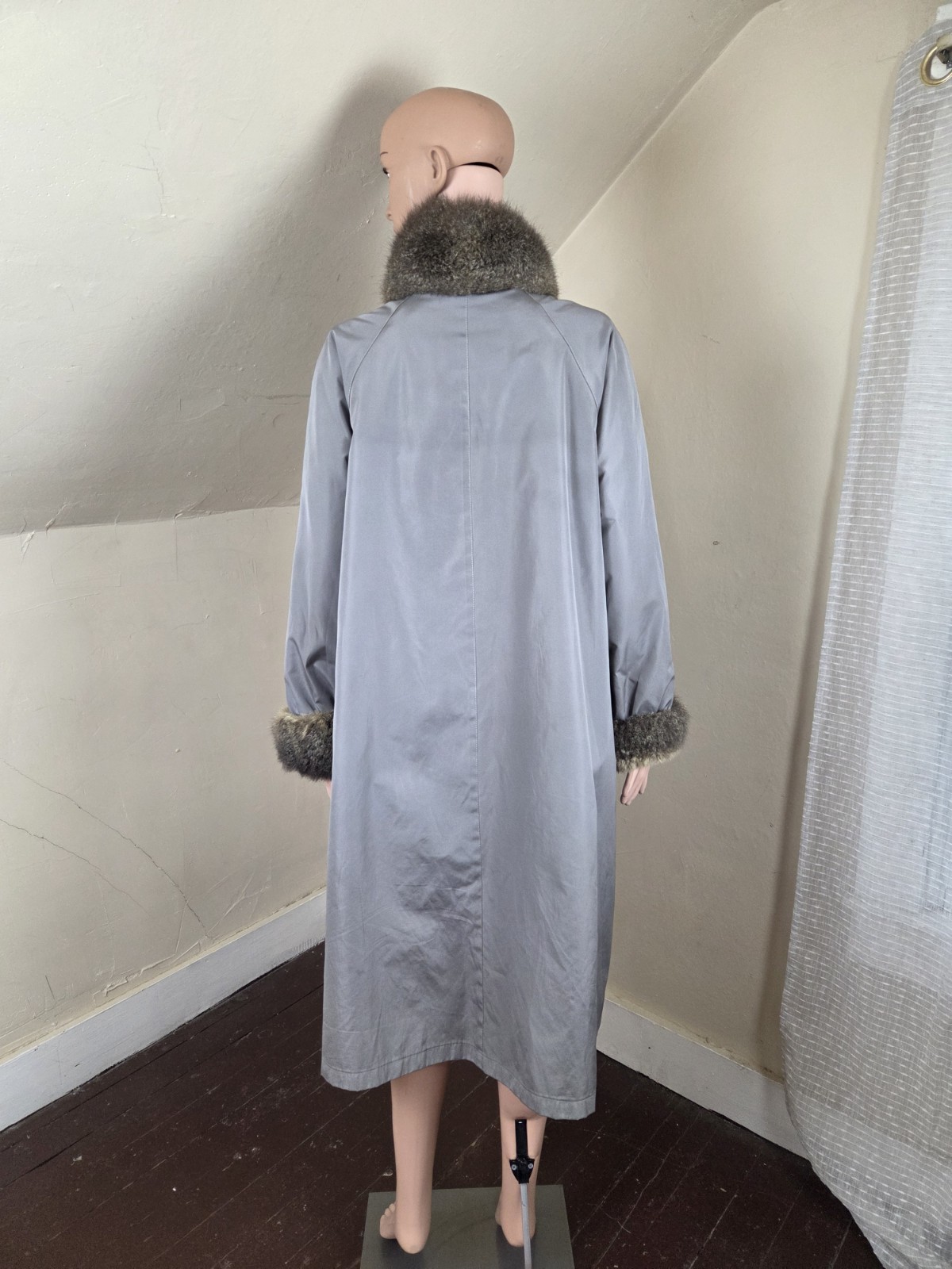 Vintage Bonnie Cashin for Russel Taylor Weatherwear Gray Fur Trim Coat USA Sz 10