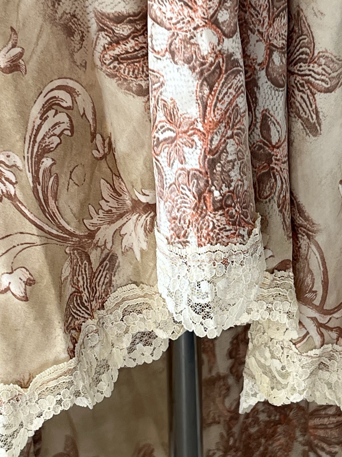 VTG IN LOVE PARIS 100% Silk Dress T1 S Made France Designer Lace Halter Boho Tan