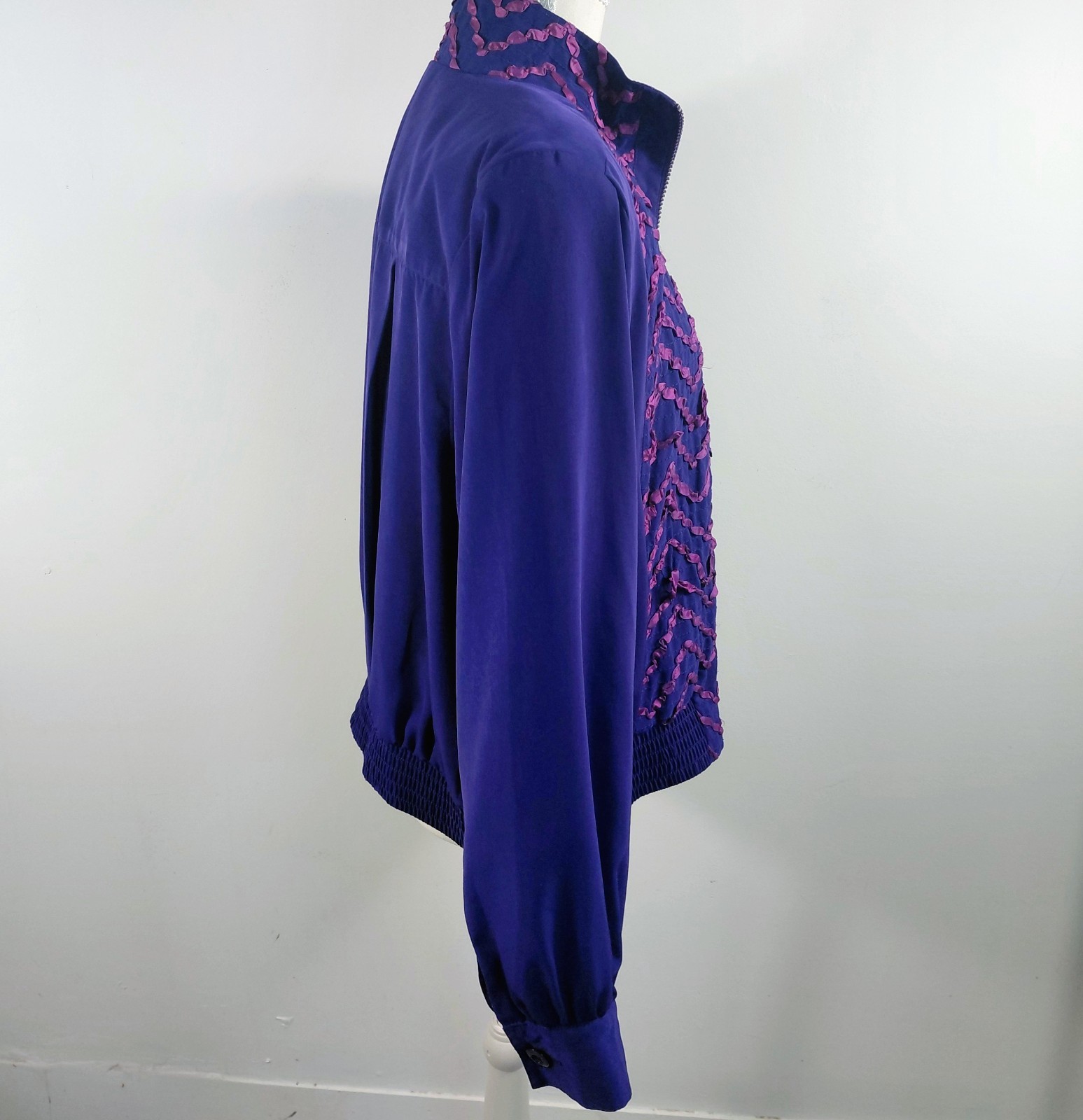Vintage Howard Wolf Purple Pink Chevron Bomber Jacket Ruffle Ribbon Art Wear L