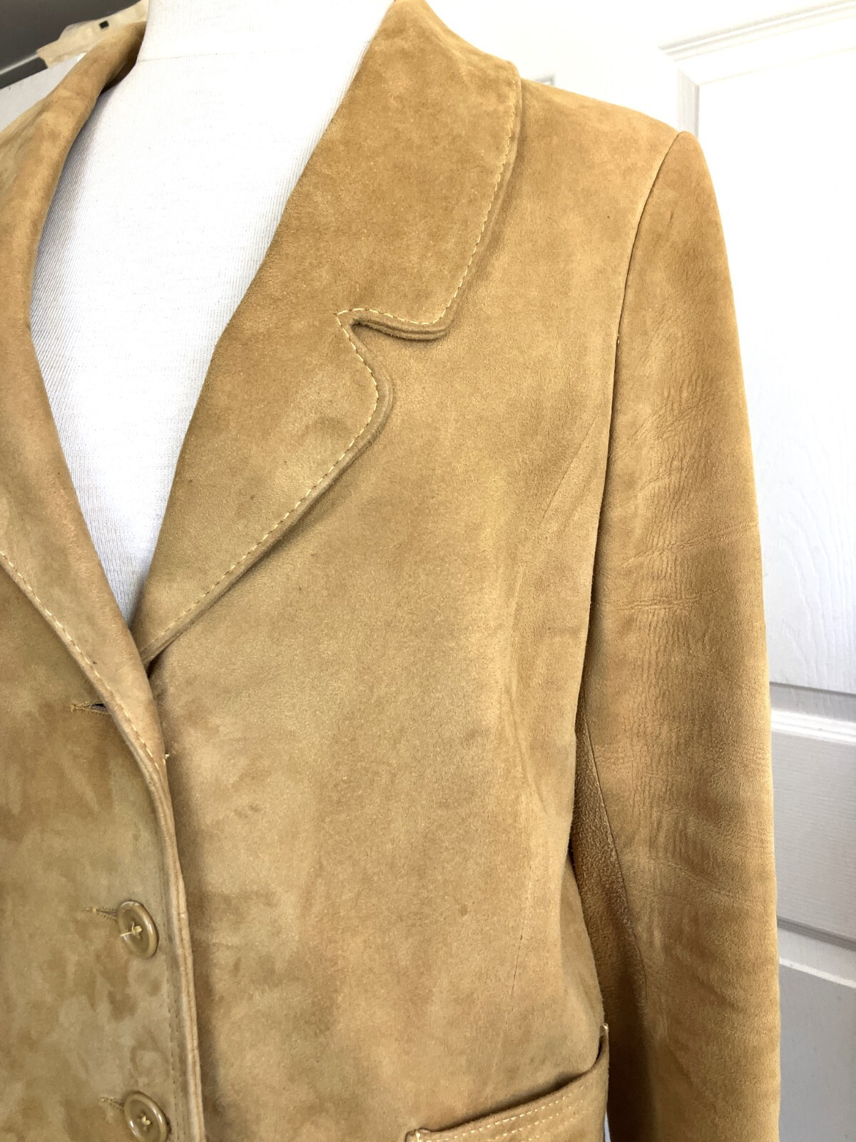 Designer 60’s Women’s Classic Calfskin Suede Lined Leather Trim Blazer Jacket M