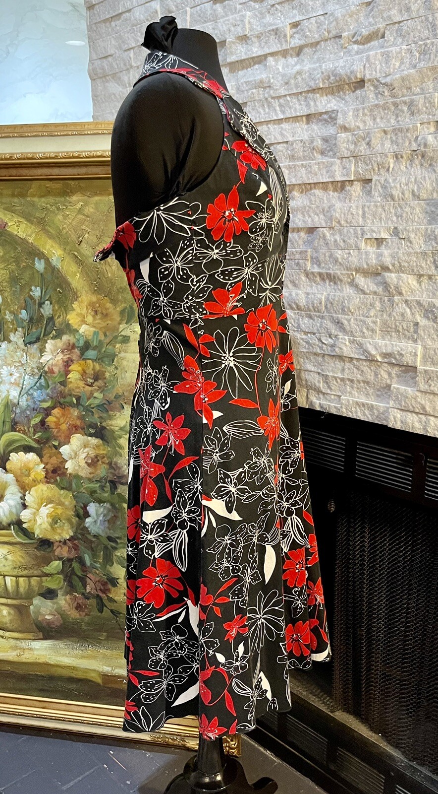 Vintage ALYN PAIGE Y2K Floral Halter Collar Swing Dress Backless Size 5/6 Hawian