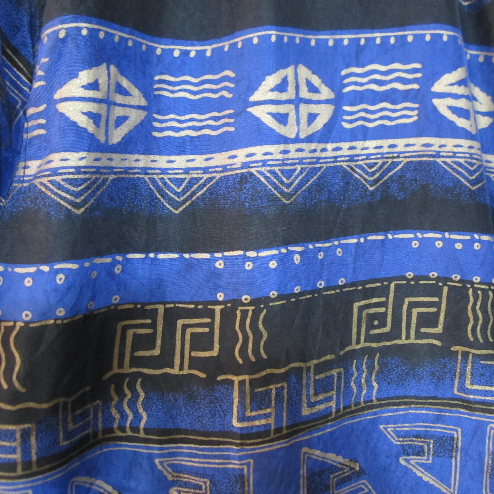 Fuda Int’l Size Large 100% Silk Bomber Jacket Blue/Black/Gold Geometric Print