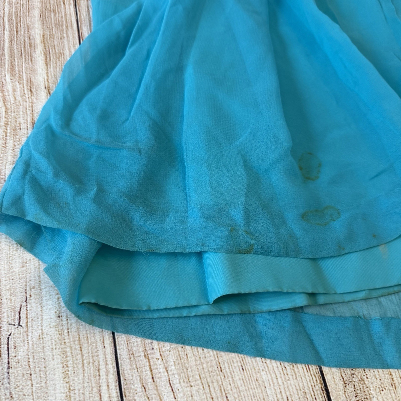 Vintage 70s Teal Chiffon Maxi Dress Size XS Bridesmaid Twiggy Retro MCM 60s Gown