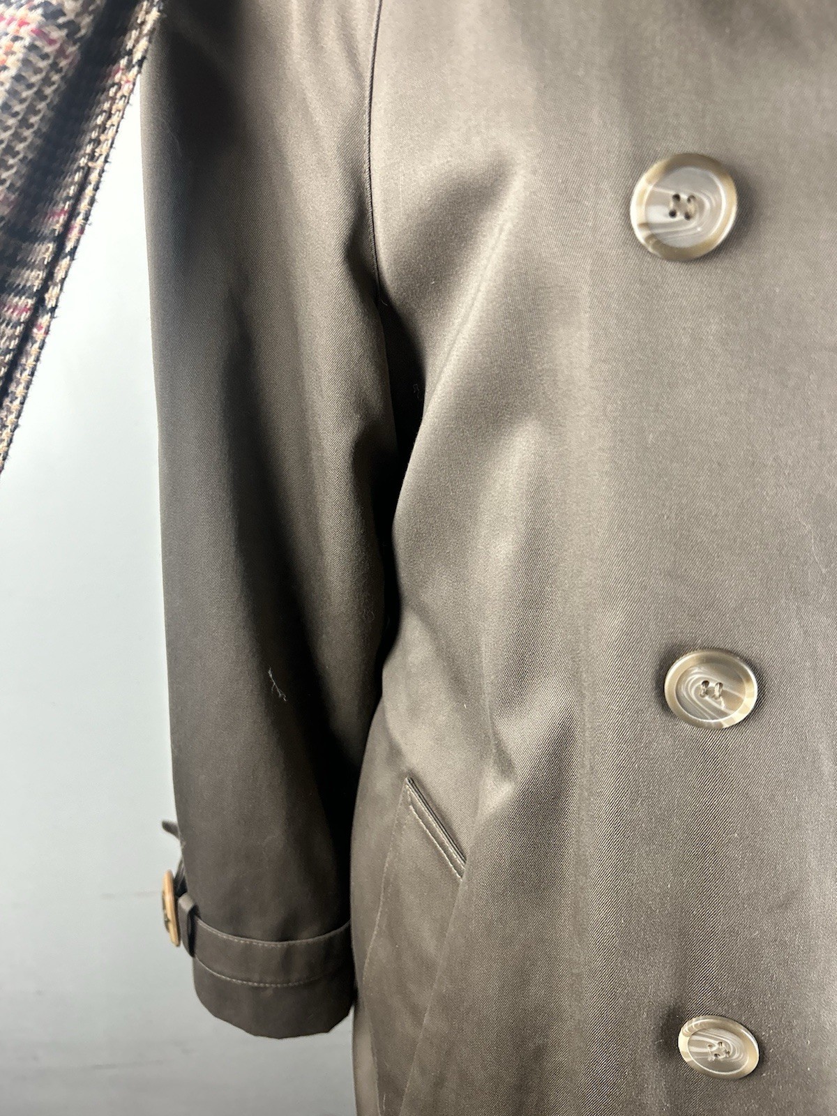 VTG Evan Picone Trench Coat Brown Removable Wool Blend Liner M/L Double Breasted