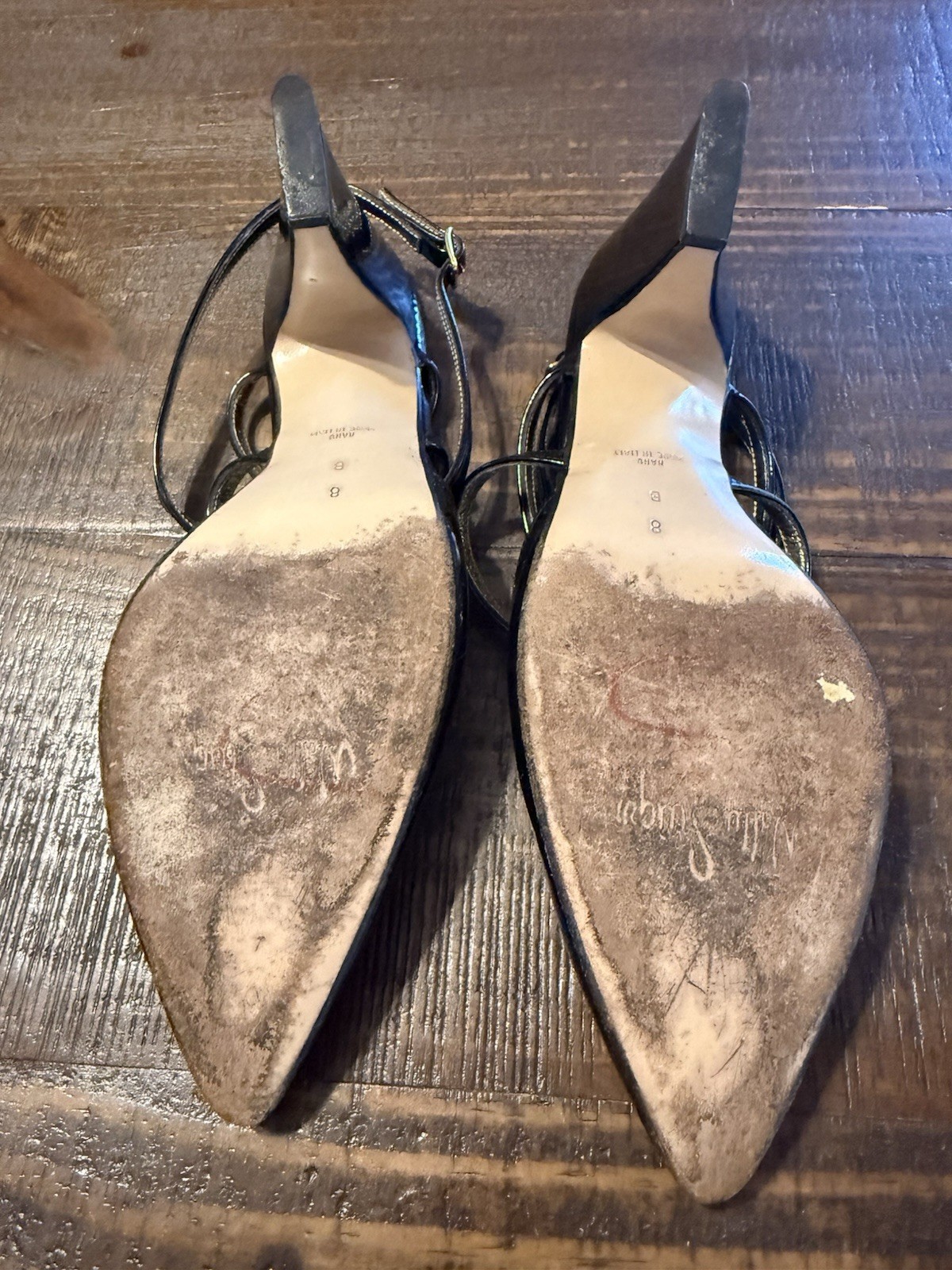 Walter Steiger Vintage Black Patent Leather Strappy Heels Size 8 Hand Made