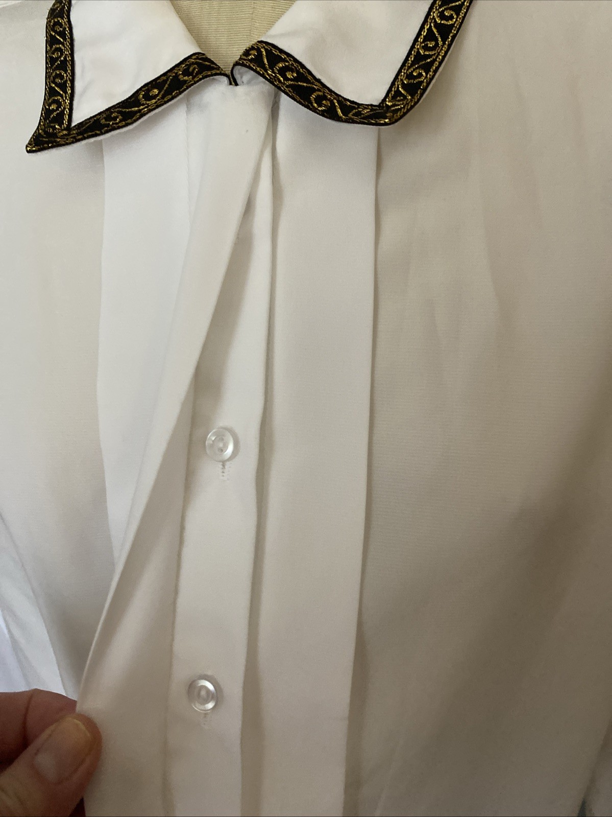 Ms. Bond VTG 80/90s Blouse Wom 40/Est. 2XL Wht Secreta Blouse Ribbon Trims 51”B