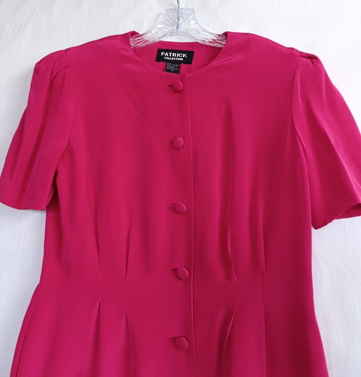 Vintage Patrick Collection 100% Pure Silk Pink Dress Button Up Pockets Size 12
