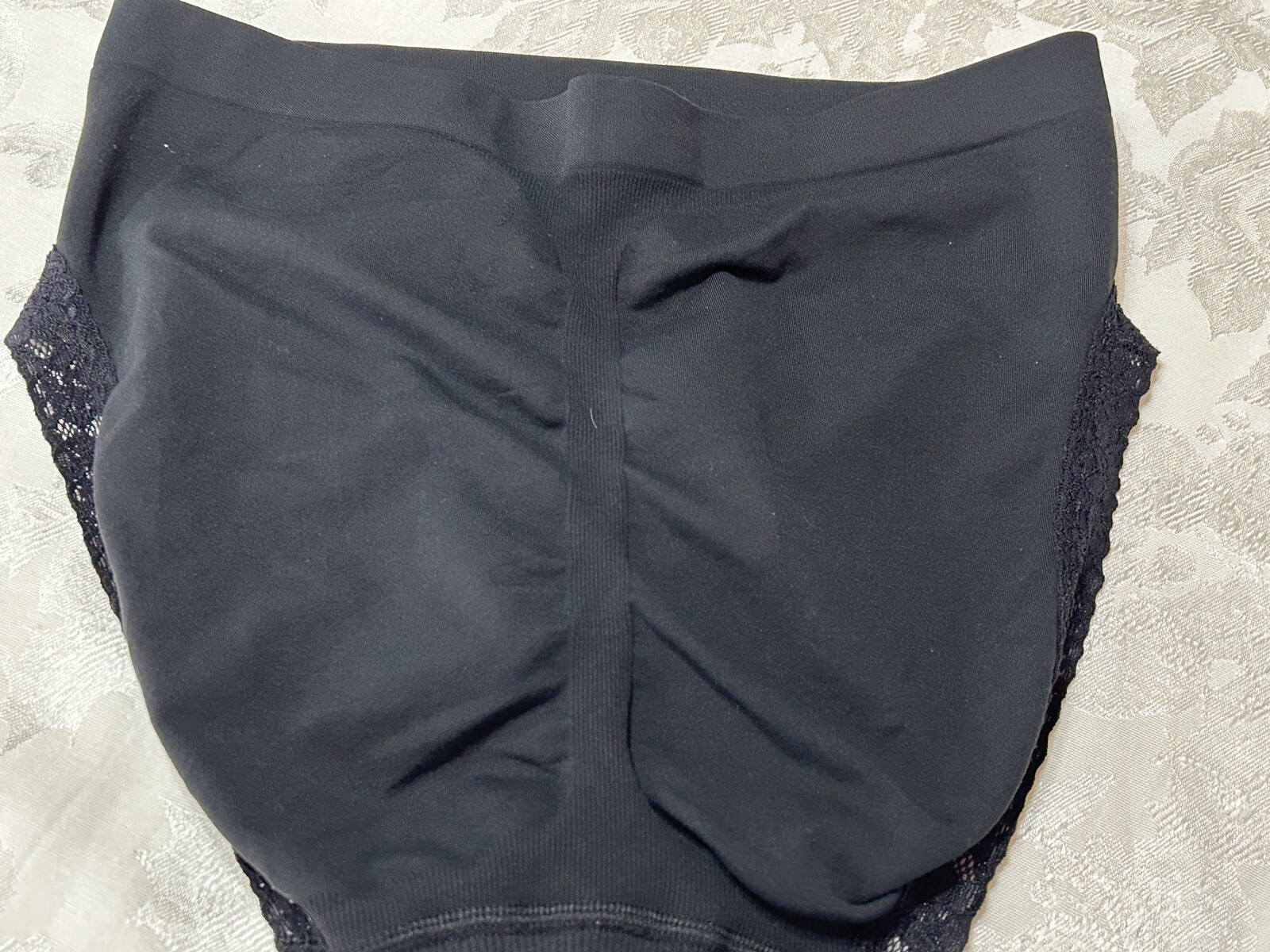 Vtg CACIQUE Tactel Nylon Lace Trim Hi-Cut 18/20 Black Shaping Panties #258