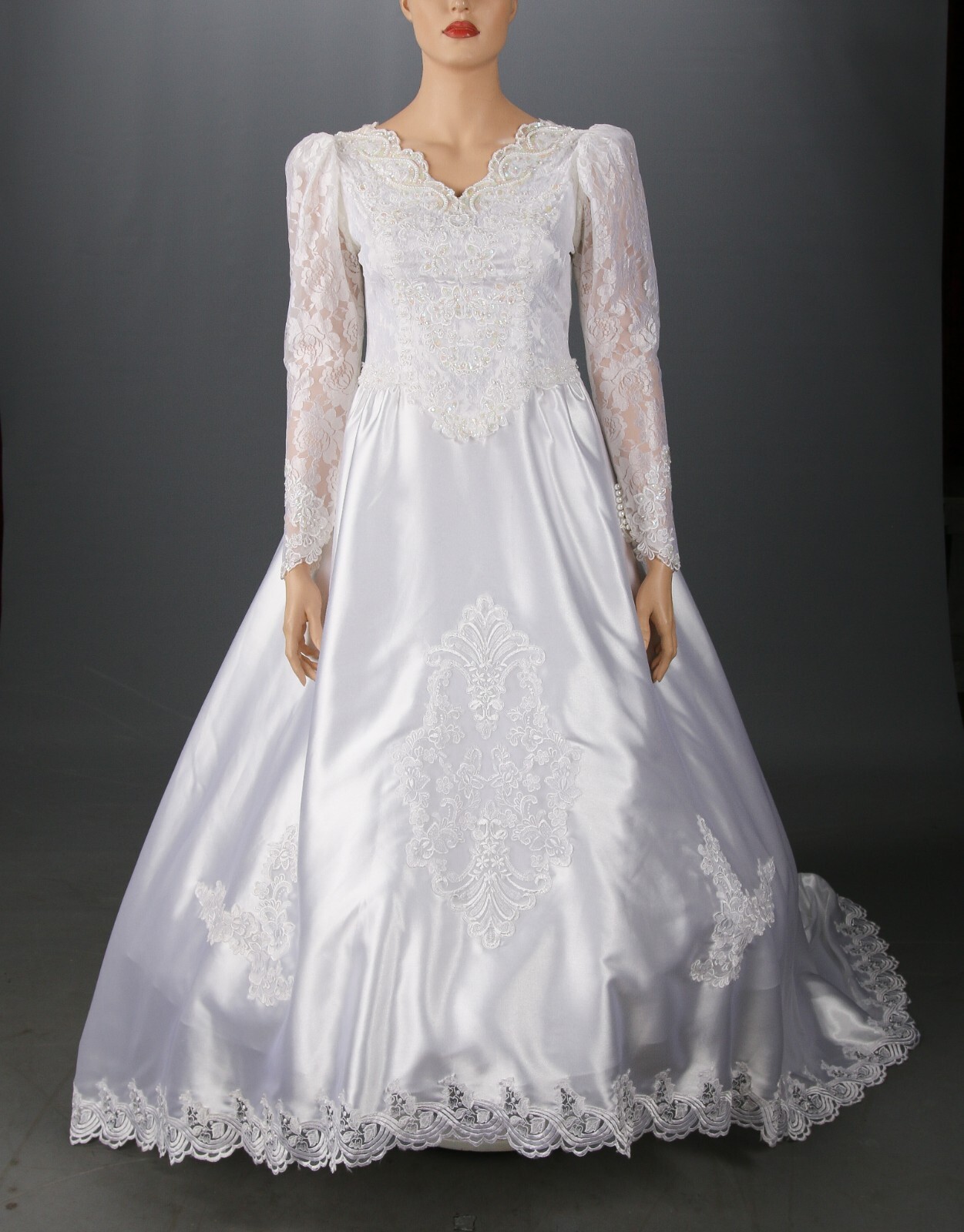 Jean Phoenix Bridal Vintage 80s 90s White Satin & Lace Wedding Dress sz 20