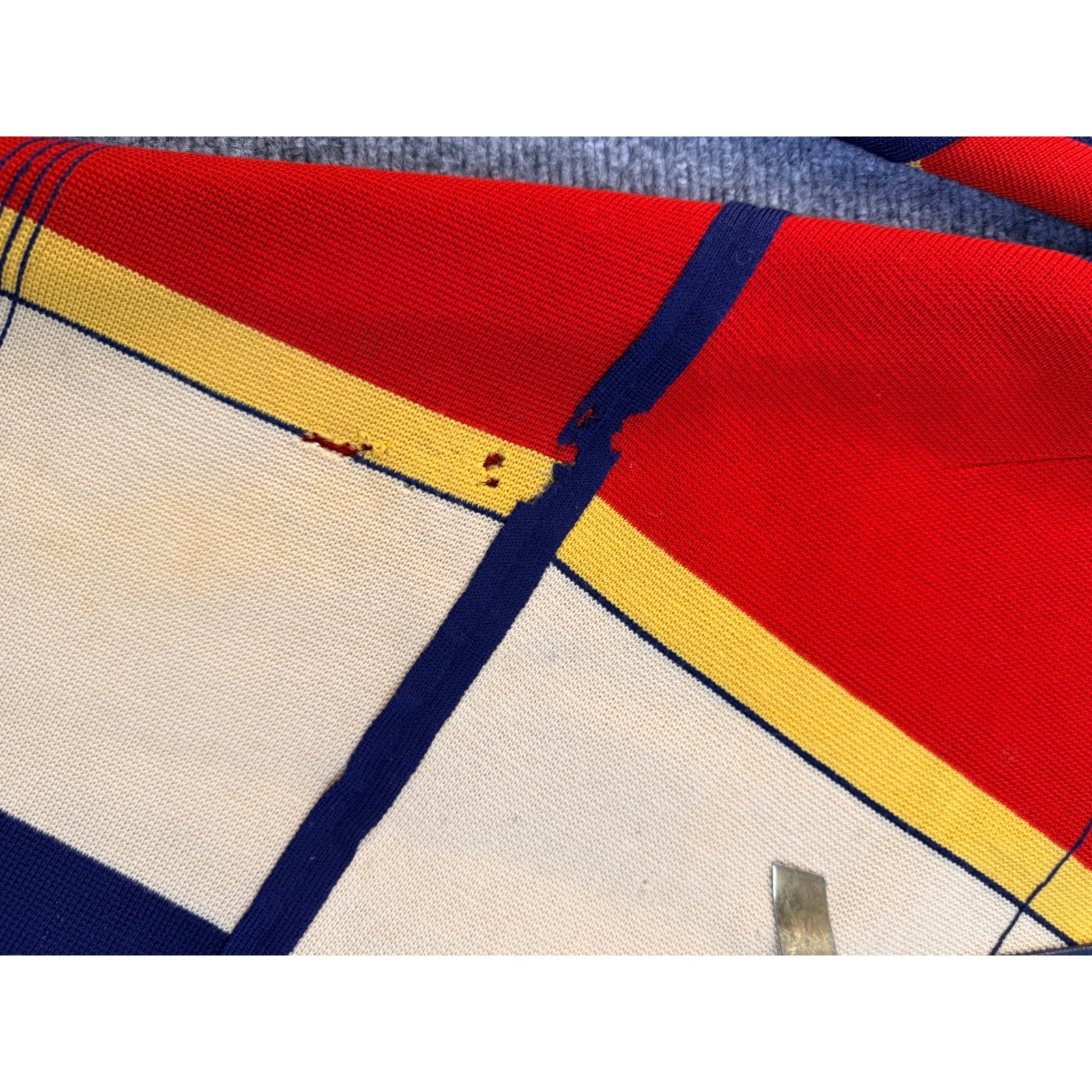 Vintage Geometric Colorblock Knit Cardigan Sweater Jacket Red Blue Yellow Small