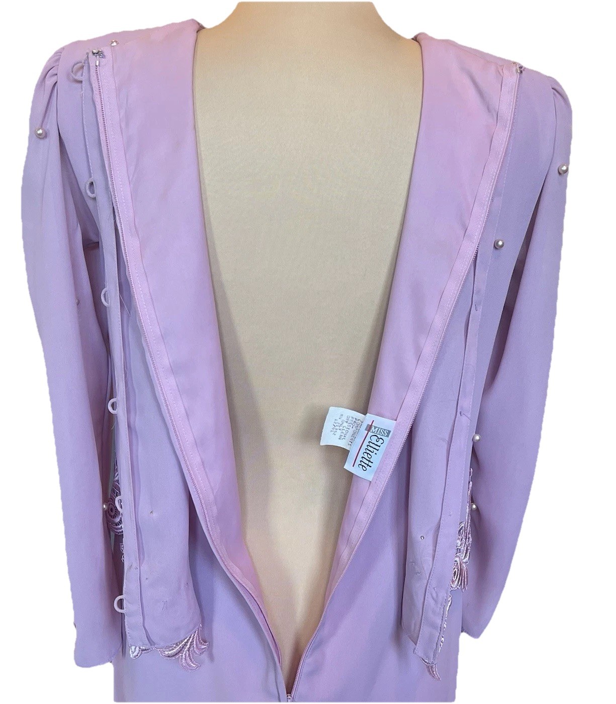 VTG Miss Elliette Chiffon Dress Women’s Size 6 Pink Embroidered Beaded Gown 90s