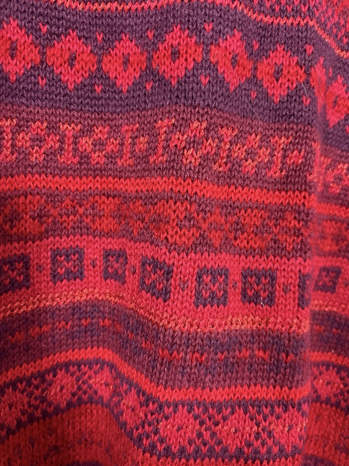 Gladys Bagley Sweater Cardigan 2X Red Fair isle Cotton Rami 18/20 Vintage 90s