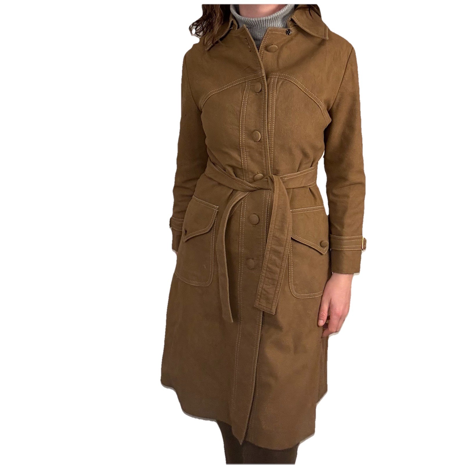 VTG 70s Saks Fifth Avenue Debbie Robert France Faux Suede Belted Jacket Brown