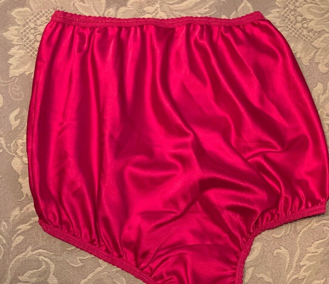 VINTAGE SECRETS IN LACE ~ RED ~ SATIN BRIEF PANTIES WITH EMBROIDERED LOGO MEDIUM