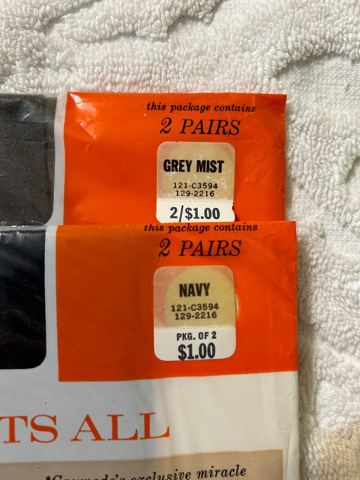 Vtg. NIP 70s “4 Pairs” Penny’s Gaymode Nylon Stretch Stockings Grey Mist/Navy
