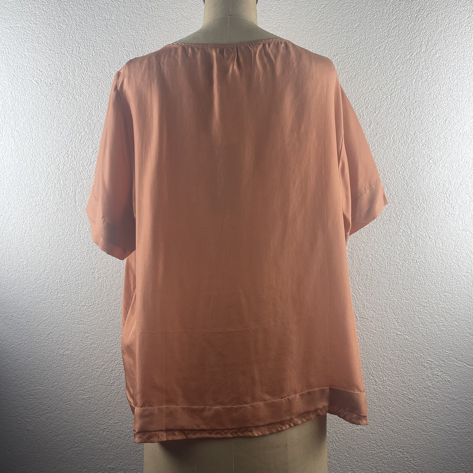 Vintage l 80s XL WinterSilks Silk Pin Tuck Pleated Short Sleeve Relax Fit Blouse