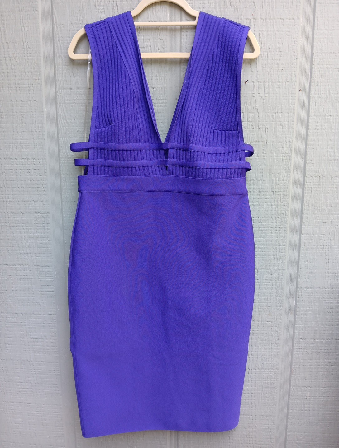 Y2k Bebe XL Body Con Purple Sexy Stretch Plunge Neckline Midi Dress