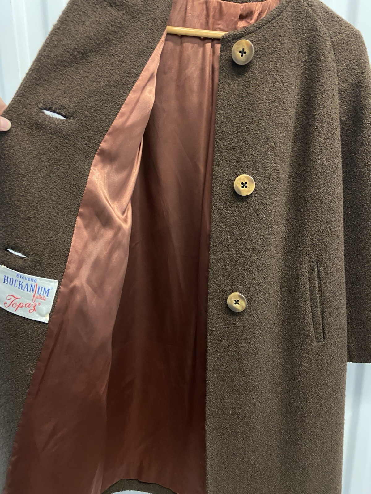 VTG 50s Topaz Steven’s Hockanum Chocolate Brown Wool Bouclé Coat Women’s Sz M