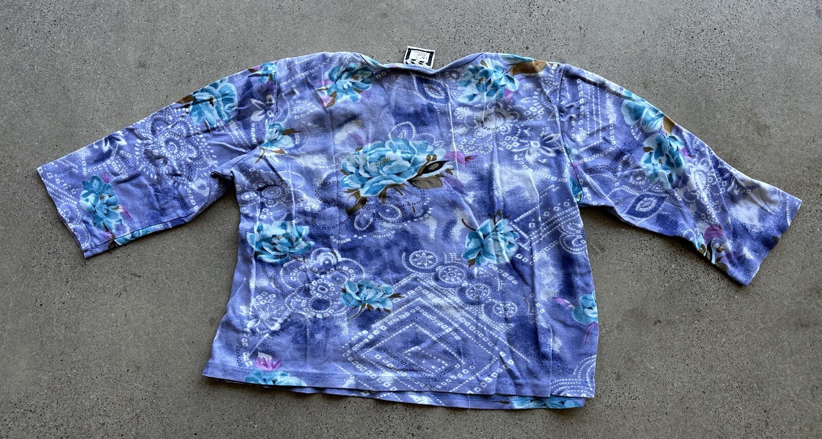 Vintage Y2K Take Two Clothing Co. Blue Abstract Floral Beaded Sequin Top Size M