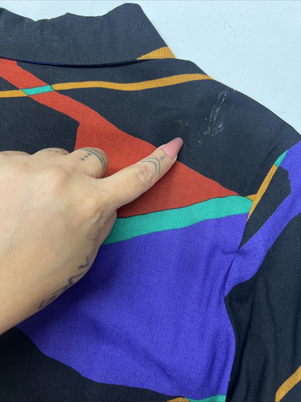 VTG Hunter Sportswear Abstract Geometric Color Block Long Sleeve Shirt Skirt