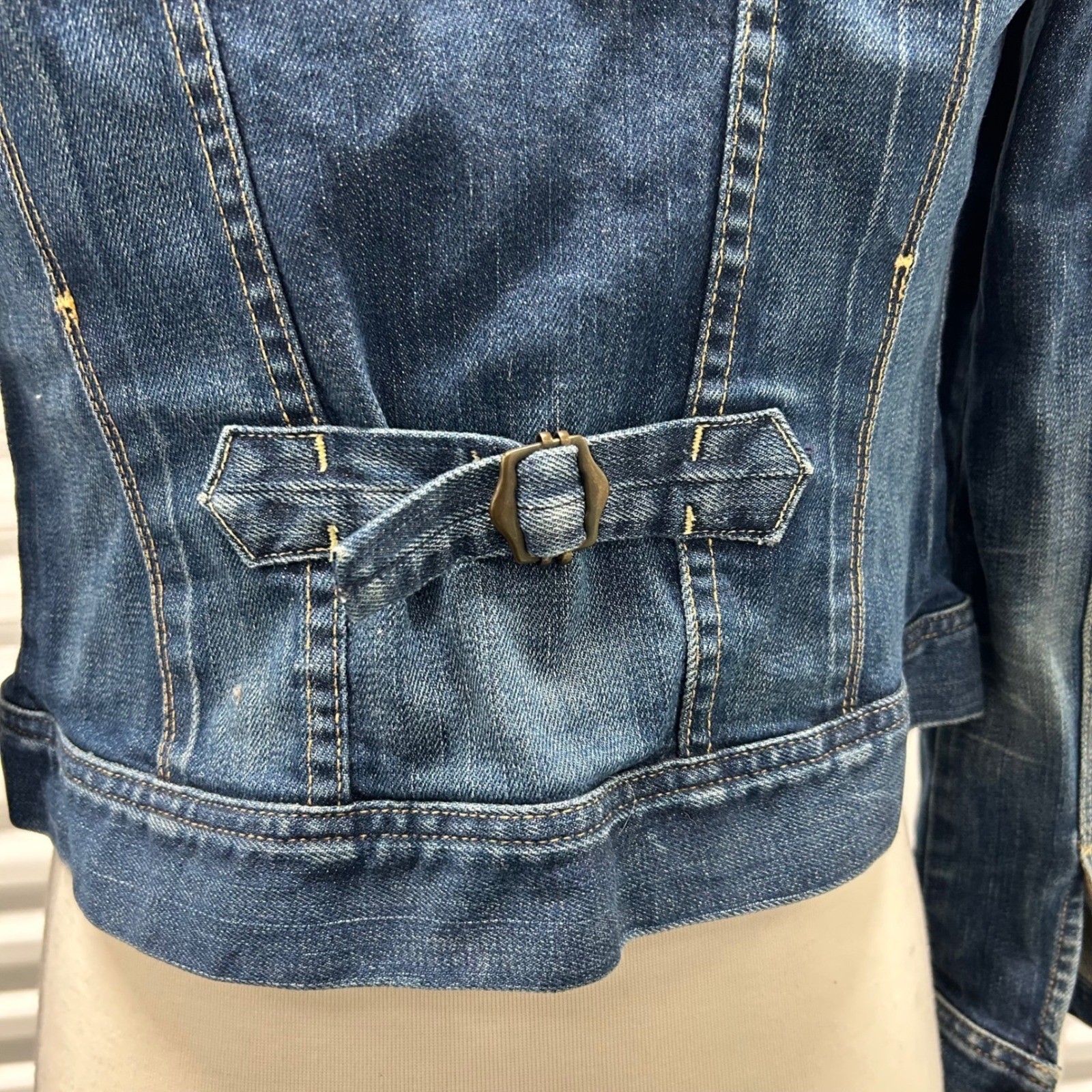 Vintage USA made 7 For All Mankind Denim Trucker Jacket Medium Wash Cinch