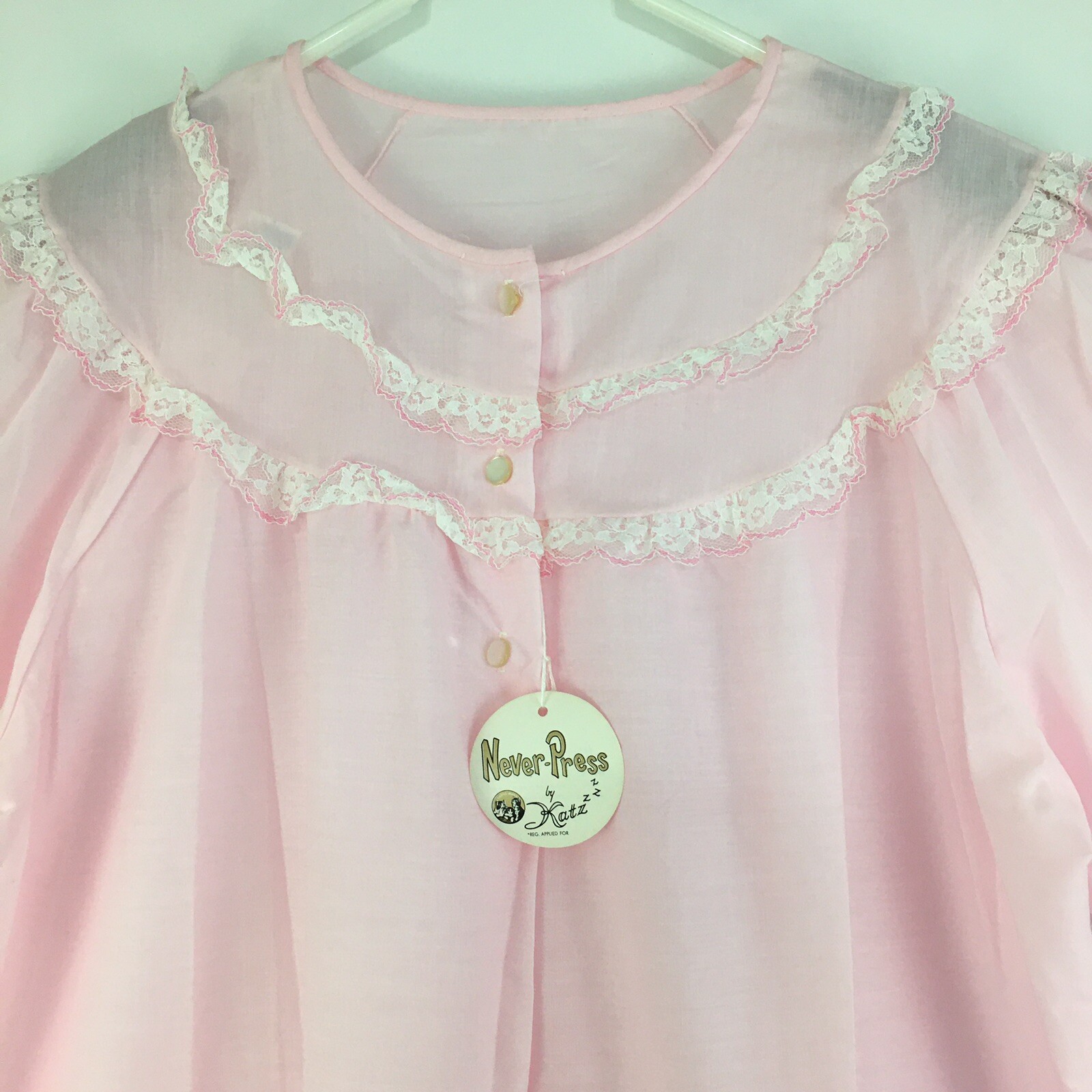 Vintage Katz Never Press Pink Womens Long Gown Nightgown Large L Size 38 #5388