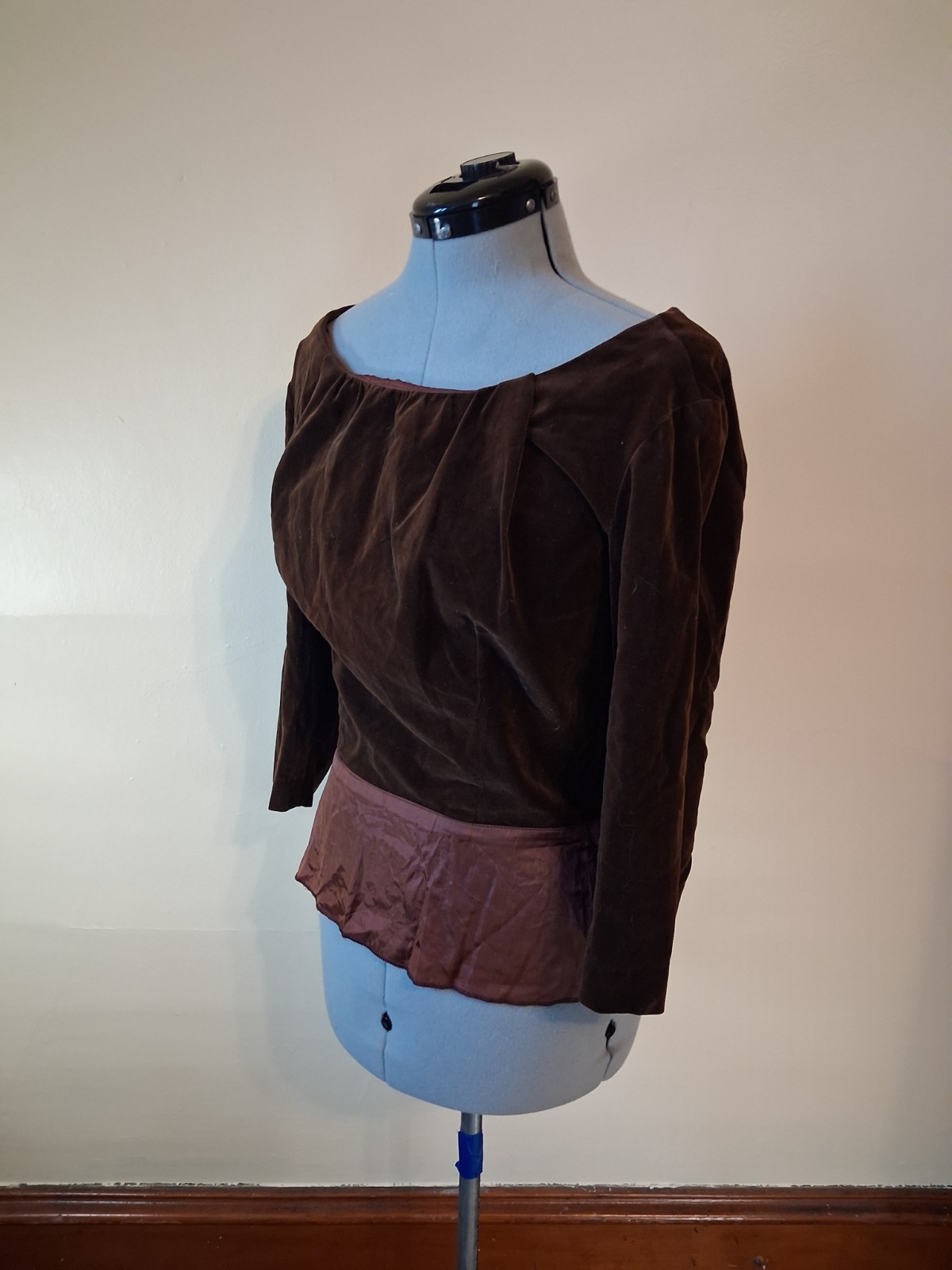 1940s 1950s Vintage Blouse, Brown Velvet Side Zipper Sz M Rosecrest