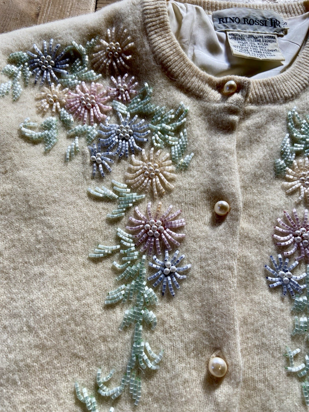 Rino Rossi Beaded Cardigan Vintage 1980’s EUC Angora Lambs wool Sz S. Gorgeous
