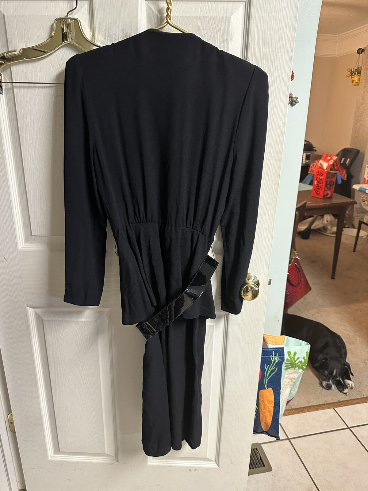 90s ST. GILLIAN Black SILK Blend PEPLUM Dress Belt Small 6 Kay Unger 32 Bust VNT