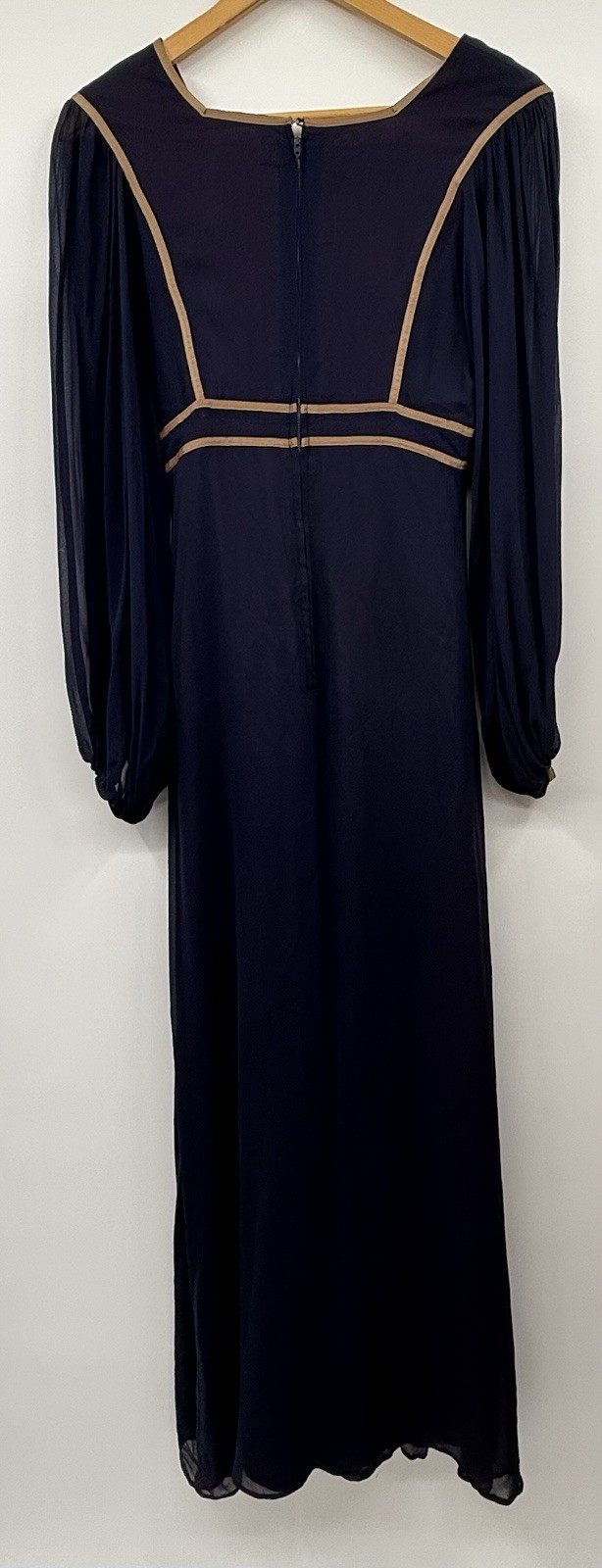 Janice Wainwright Vintage Empire Waist Blue Silk Gown 70s Edwardian SZ 12 *RARE*