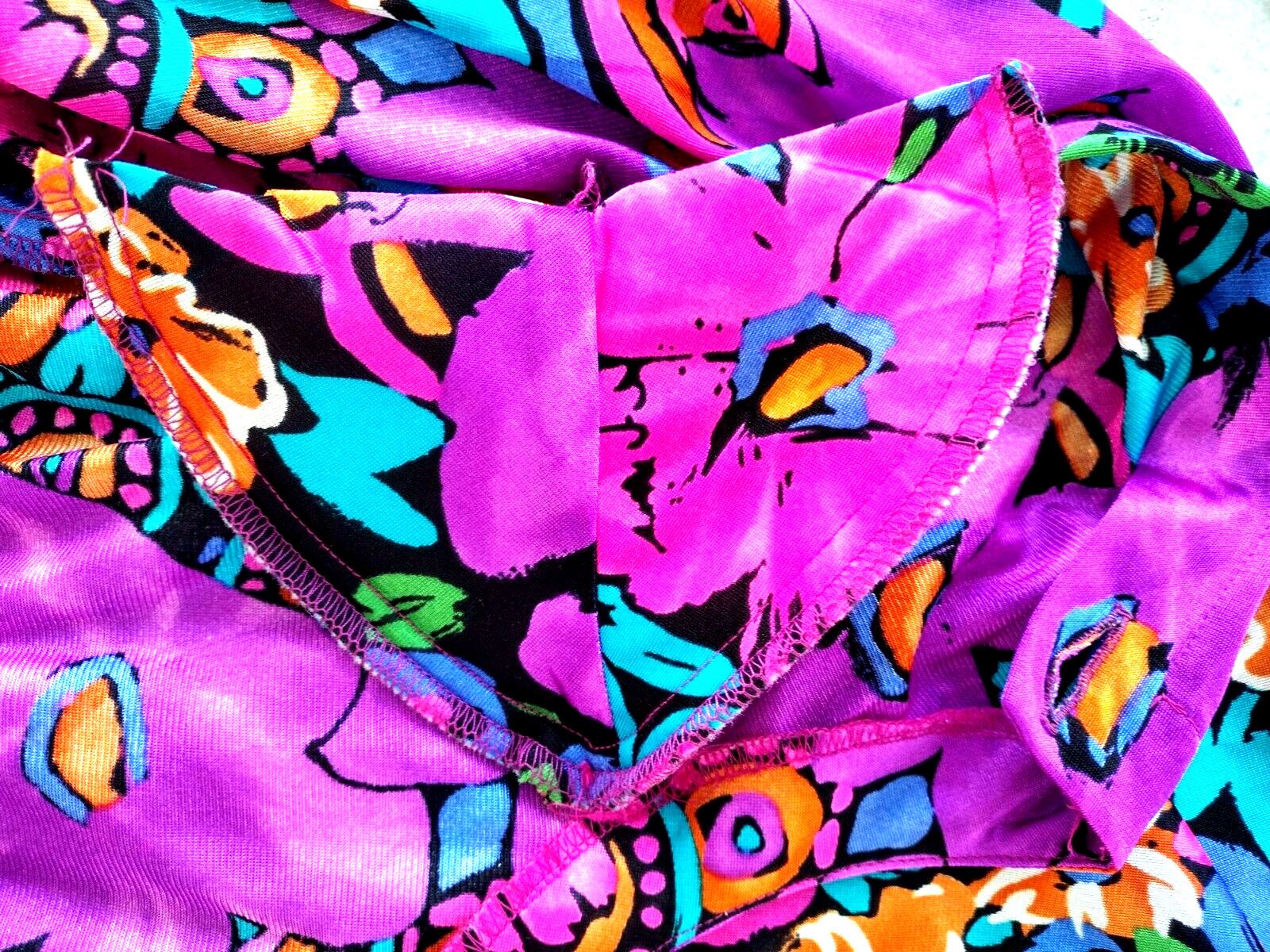 Vtg 80’s Psychedelic Floral A-line Top Sz S by De Weese Long S Cover-up Pockets