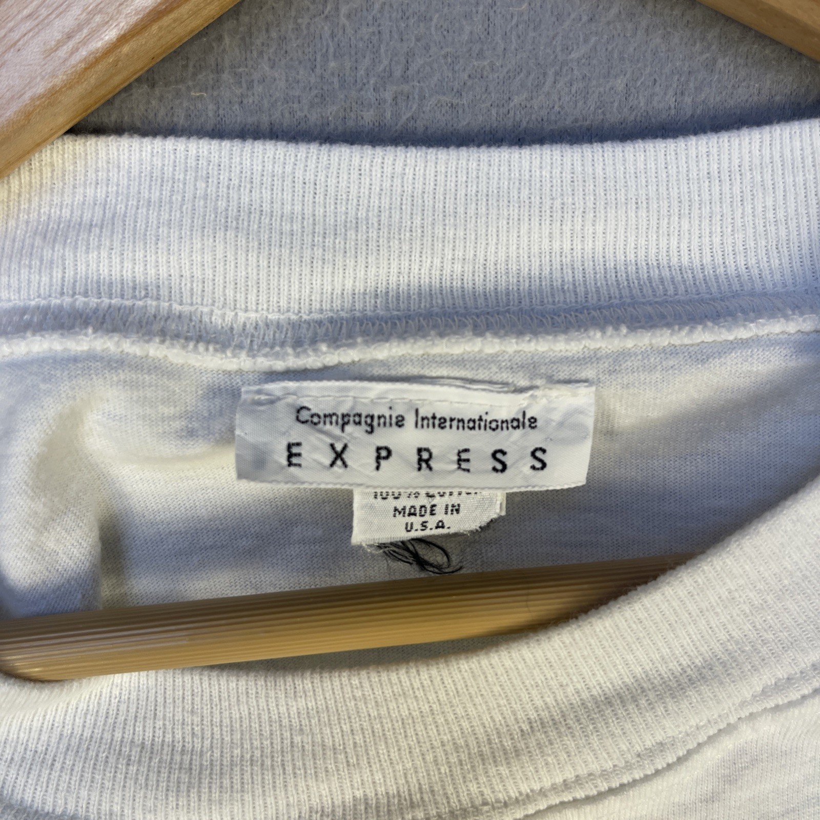 Vtg 80s Express Campagnie Internationale Padded Shoulder Pocket Tee White USA