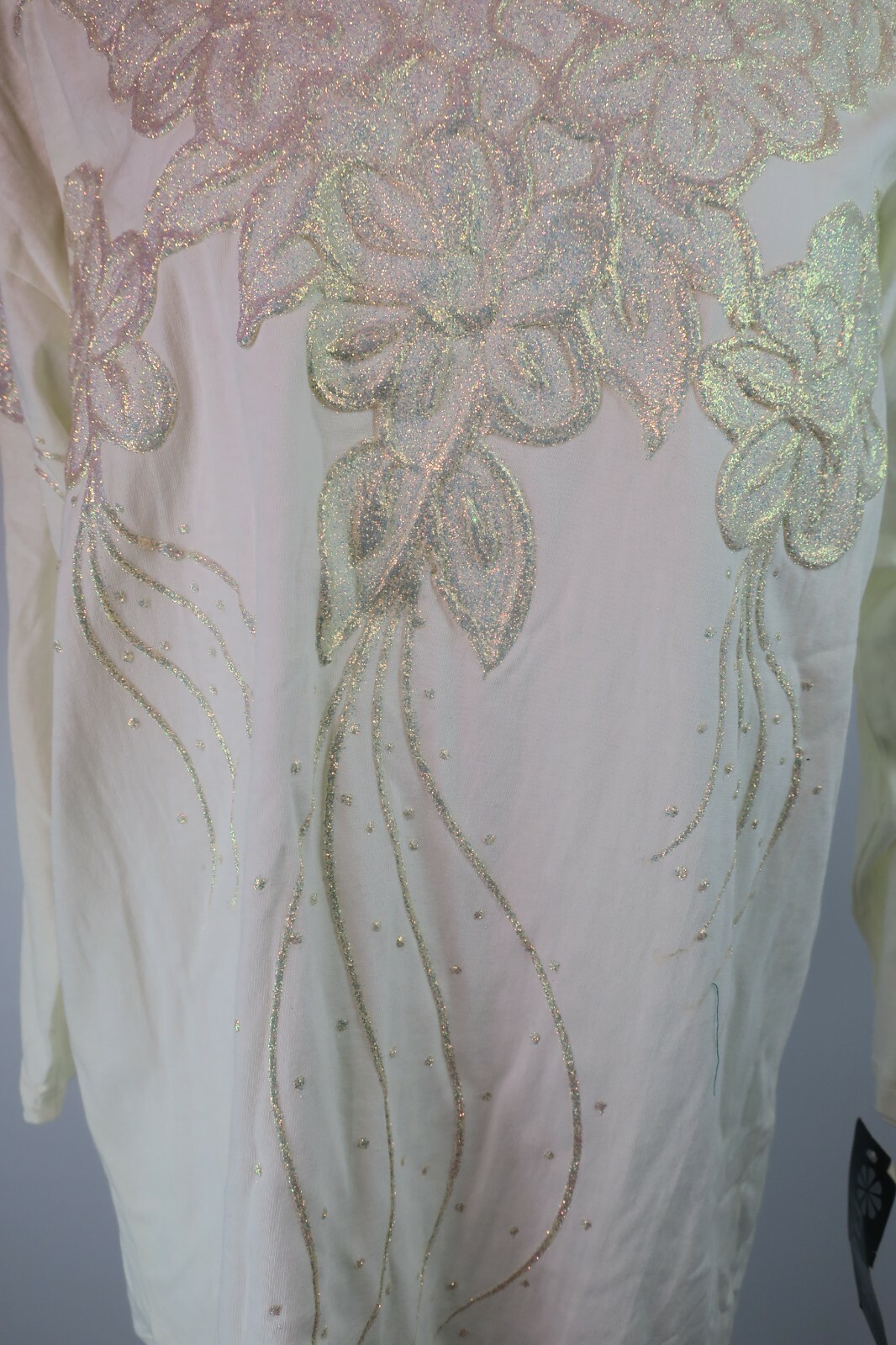 VTG 80s 3D Iridescent Ivory Glitter Embellished Top Floral OS Blouse NWT Facade