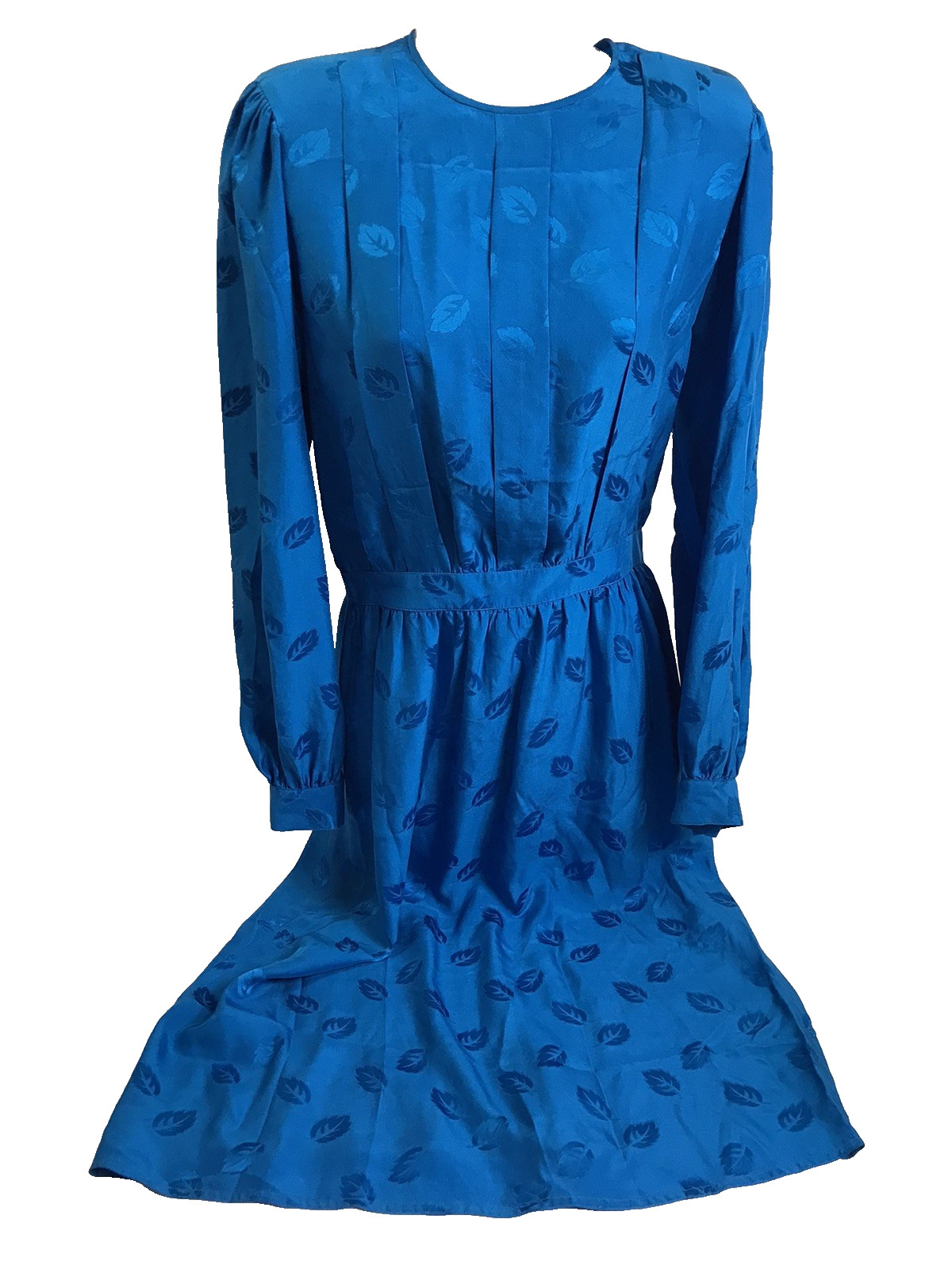 Blue Silk Vtg Dress Size 10 Maggy London Drop Waist Pleated 80’s Padded Shoulder