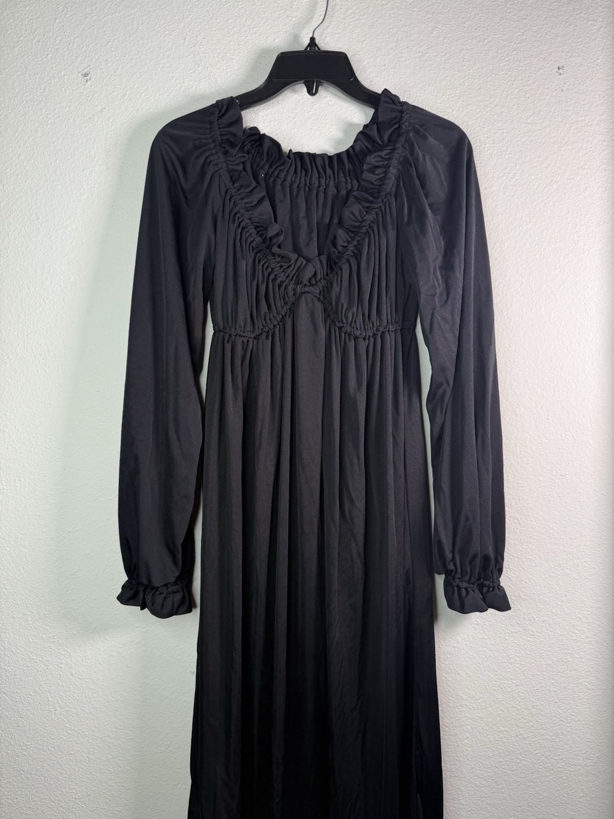 Vtg Black Midi Dress Ruffles Ruched Bodice By Robert David Morton Off Shoulder
