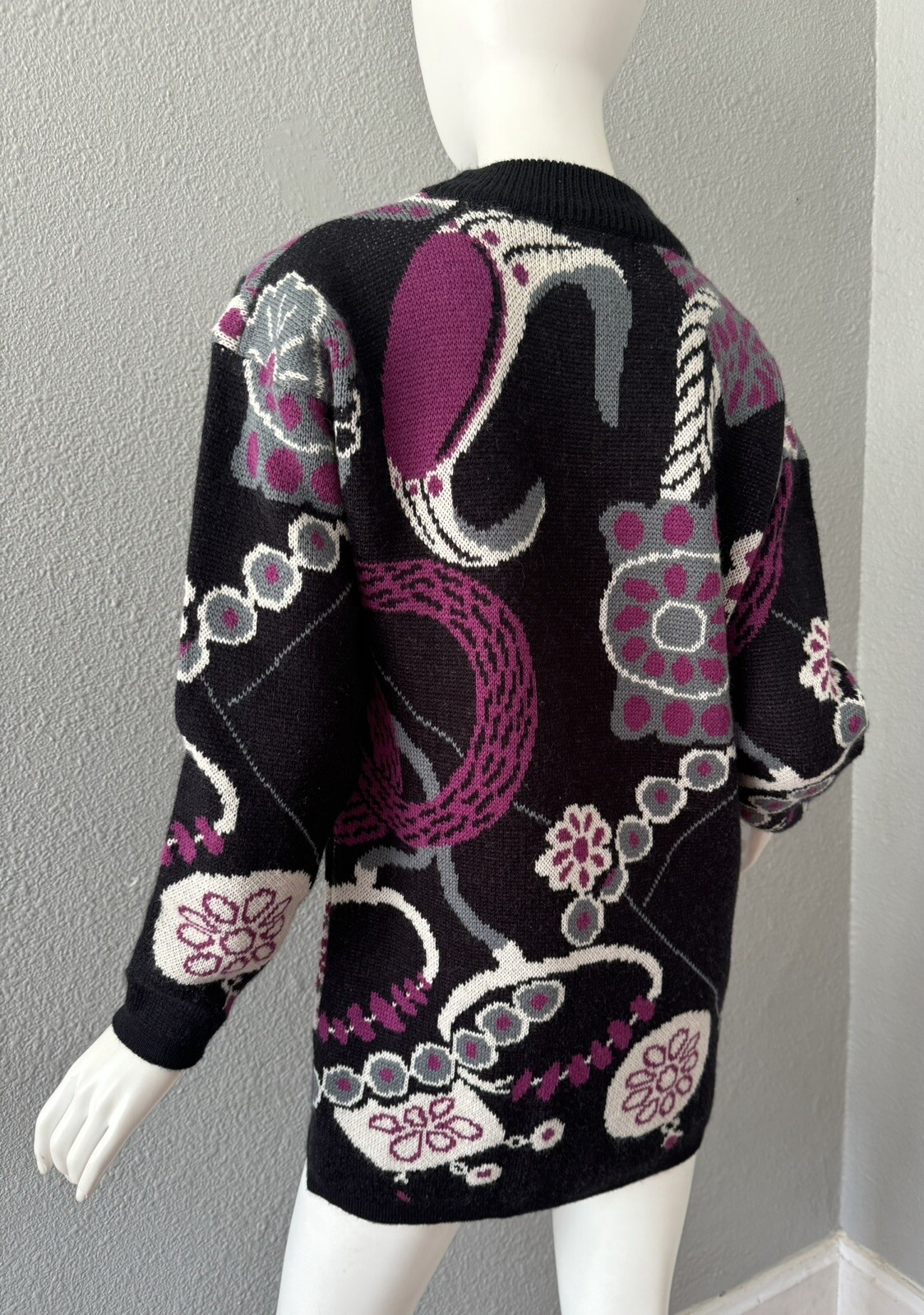 Vintage 80s Black Wool Funky CERVELLE Crew Tunic Sweater Top S