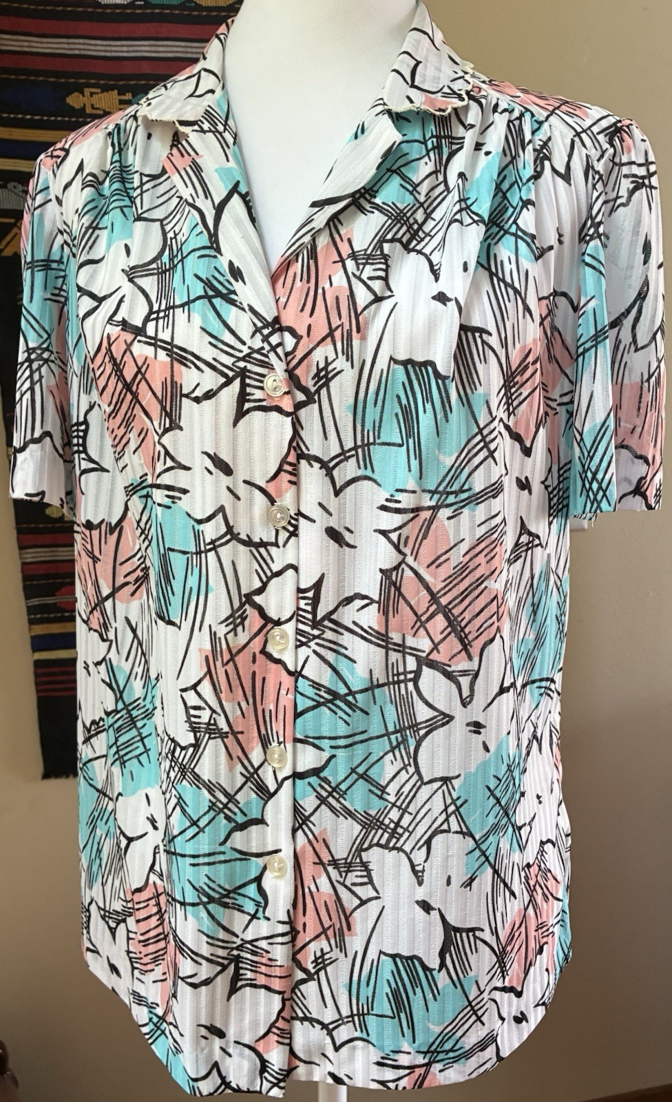 Vintage 80s Graff California Wear Abstract Floral Blouse Grandma Core M USA Made