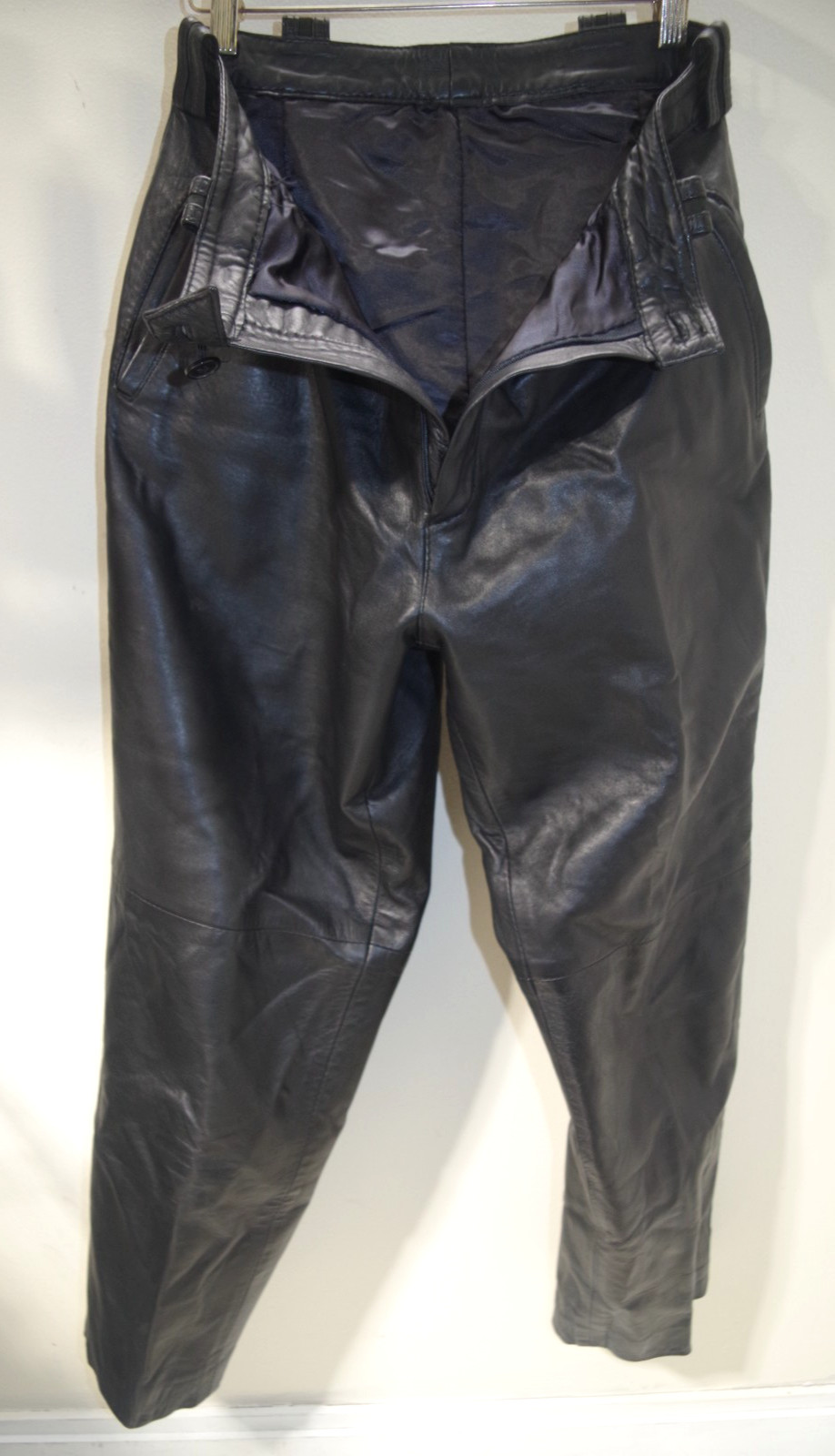 H2 Vintage Black Genuine Fine Leather Pants 30X 28 Pleated – Satin Lining